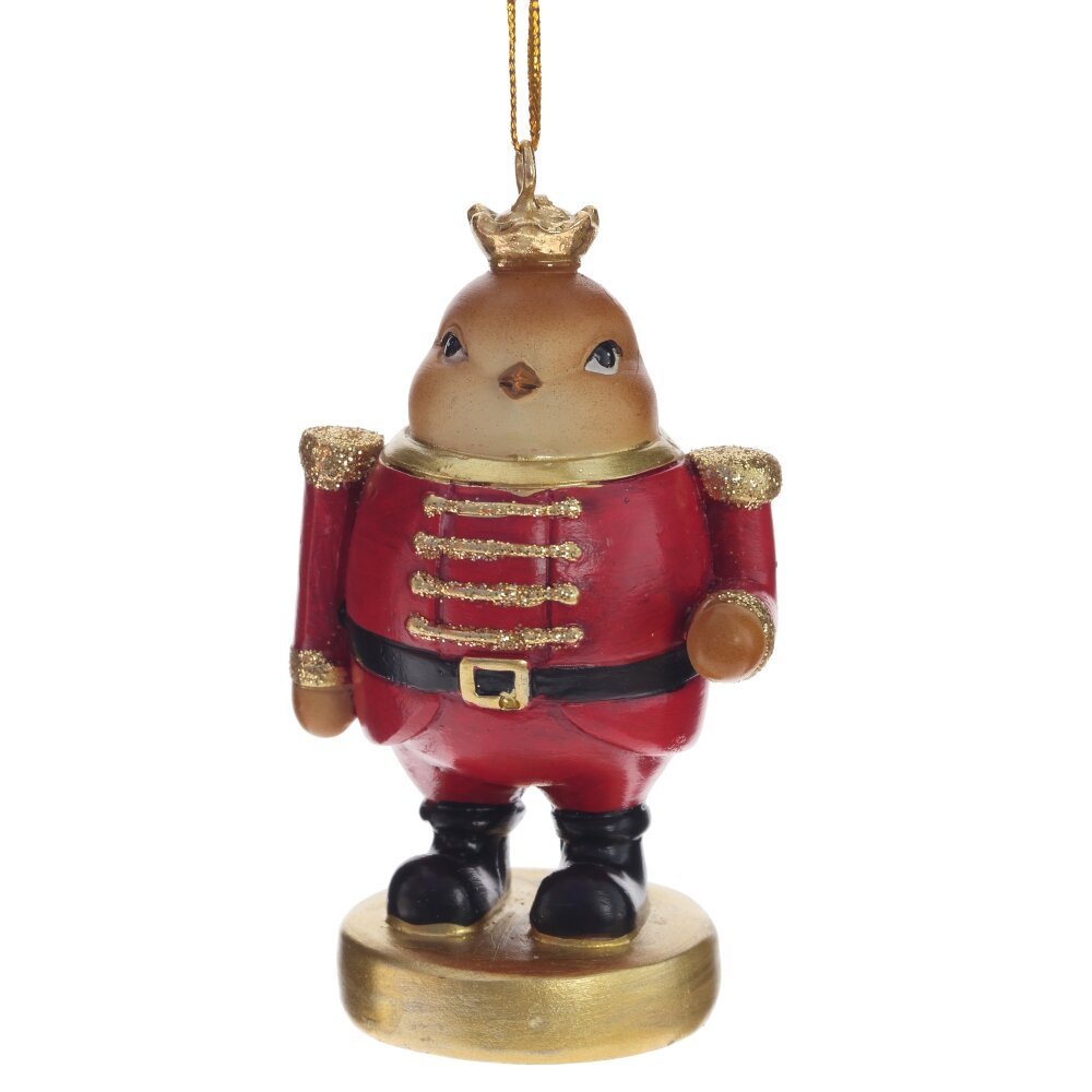 Изображение товара Елочная игрушка Птичка 8 см красный с золотой короной и подставкой