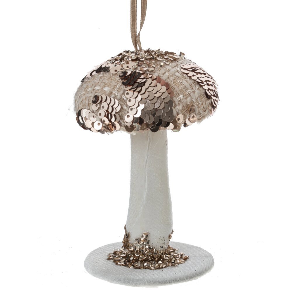 Изображение товара Елочная игрушка Гриб 12 см жёлтая золотая текстильная елочное украшение