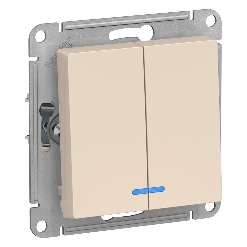 Изображение товара Выключатель встраиваемый Systeme Electric AtlasDesign ATN000253 2 клавиши с подсветкой бежевый