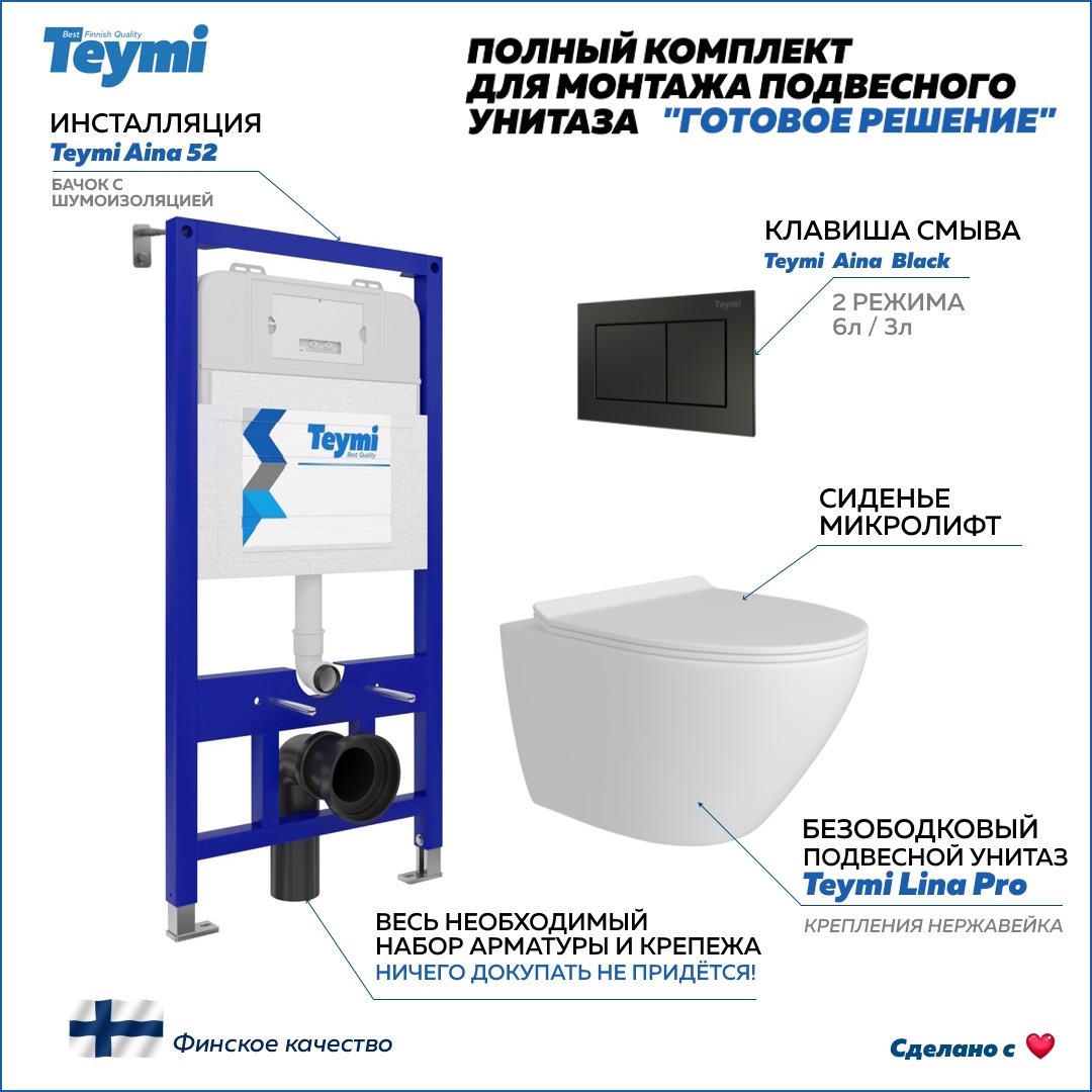 Изображение товара Комплект инсталляции с унитазом Lina pro f00782 черный финляндия