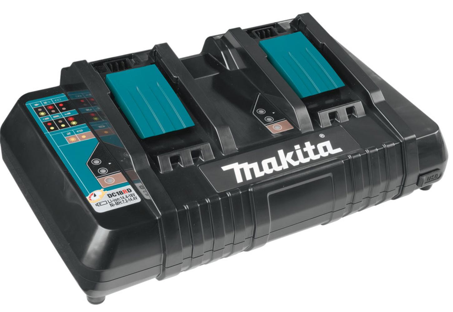 Изображение товара Зарядное устройство DC18RD двухпортовое Makita 196941-7 для Ni-Mh и Li-Ion аккумуляторов