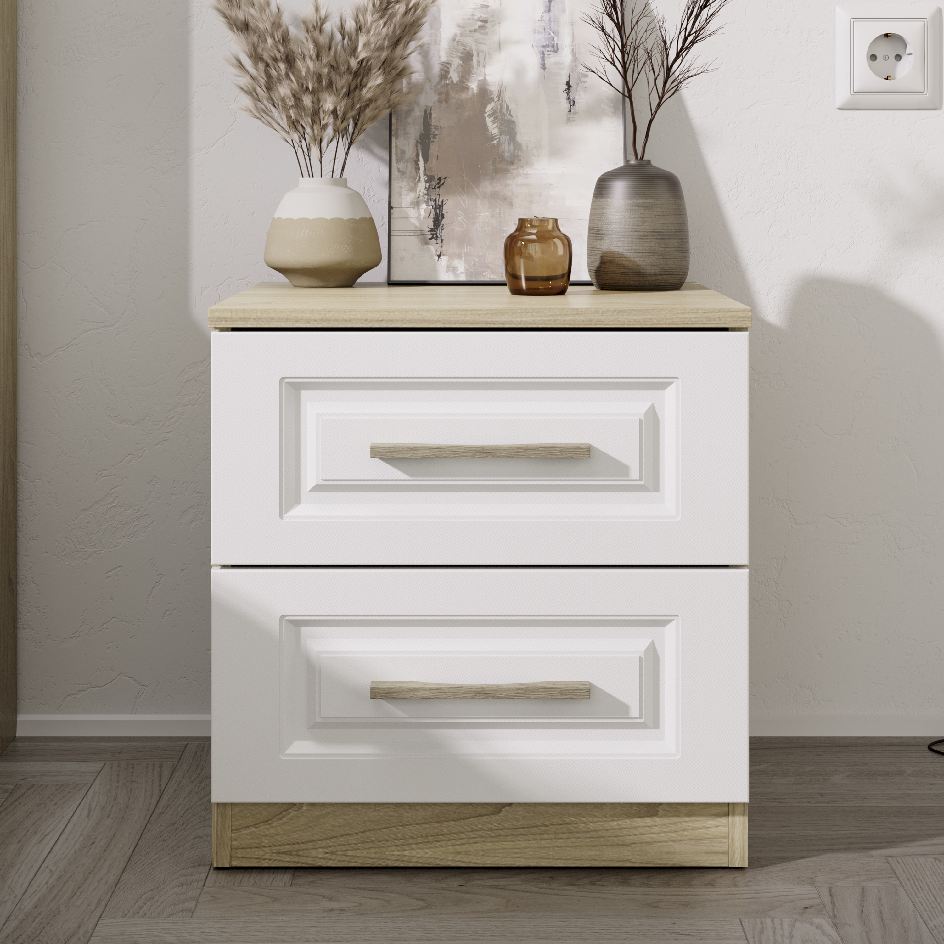 Изображение товара Тумба прикроватная Трия Сэнди 45x47x43 см 2 ящика ЛДСП цвет вяз благородный/белый