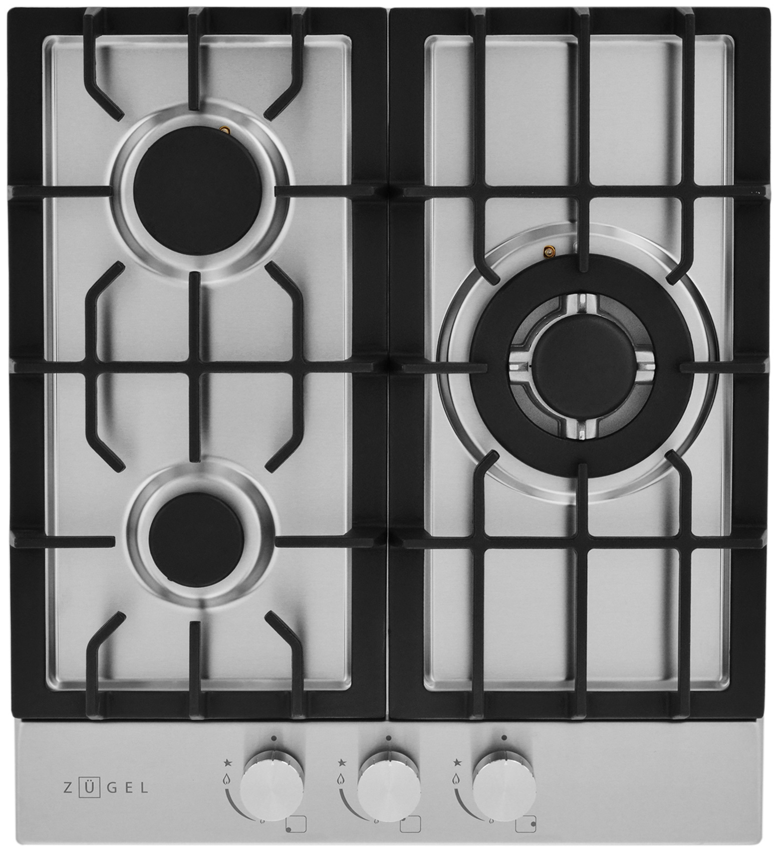Изображение товара Газовая варочная панель Zugel ZGH451X 45 см 3 конфорки нержавеющая сталь
