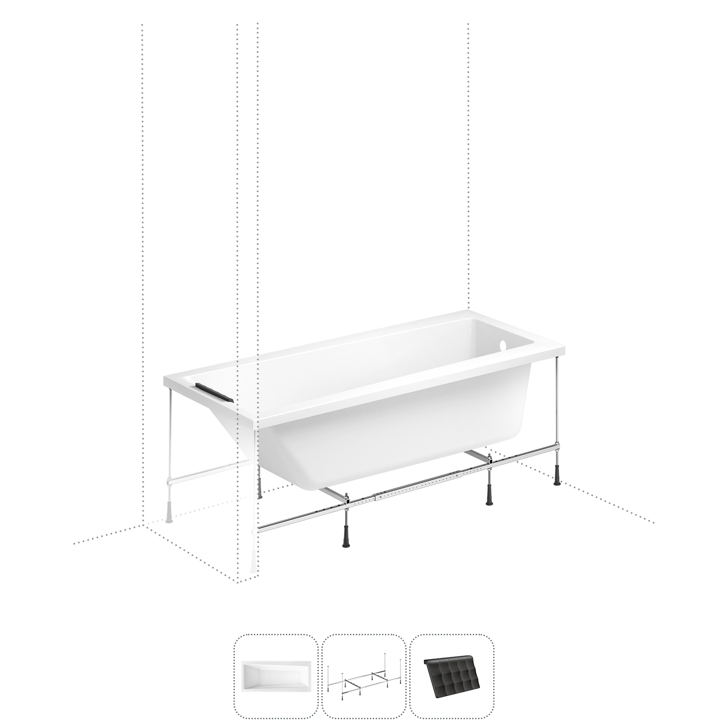 Изображение товара Прямоугольная ванна Lavinia Boho Rock 150x75 см с металлокаркасом и подголовником