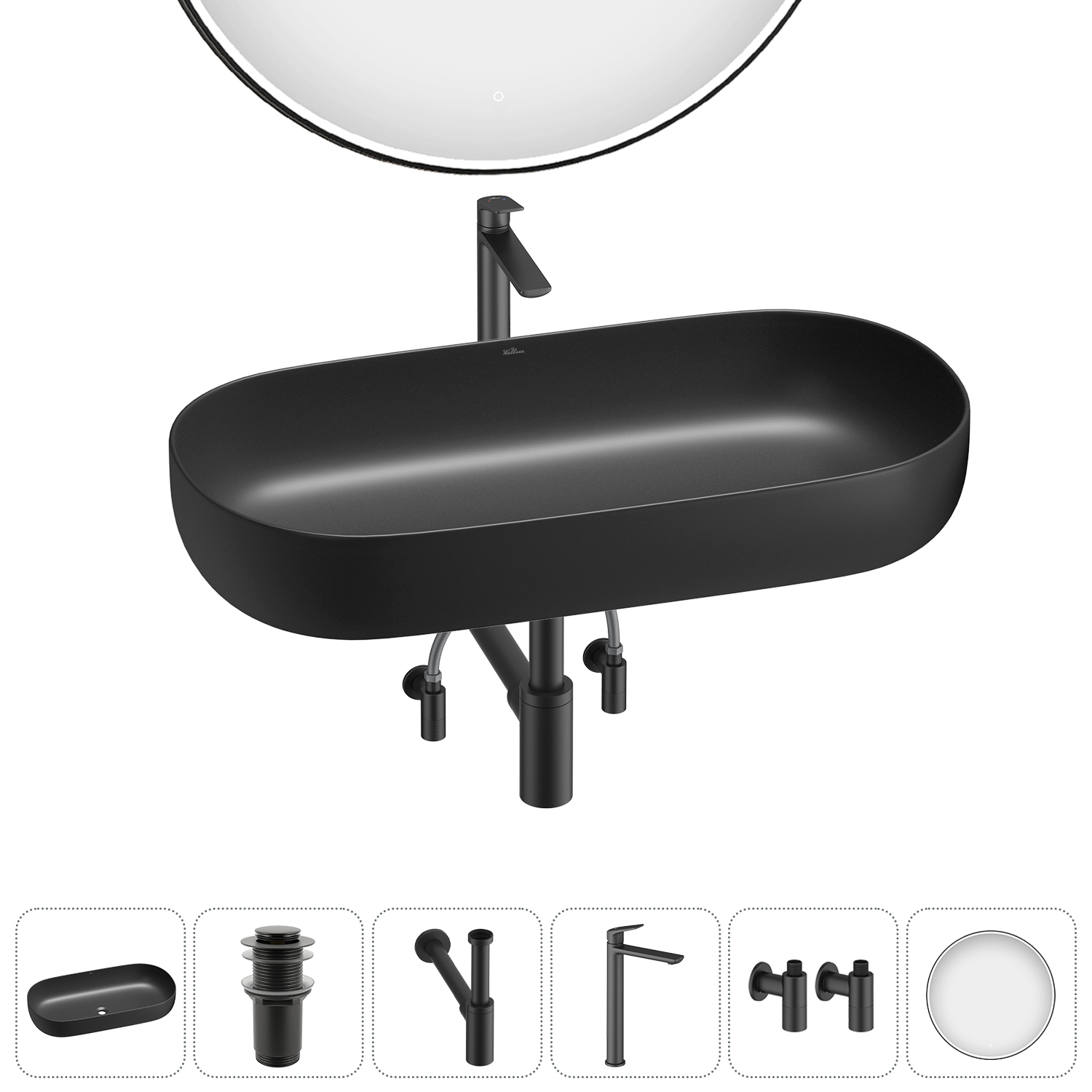 Изображение товара Раковина накладная Wellsee Chic Riviera 80см комплект 6 в 1