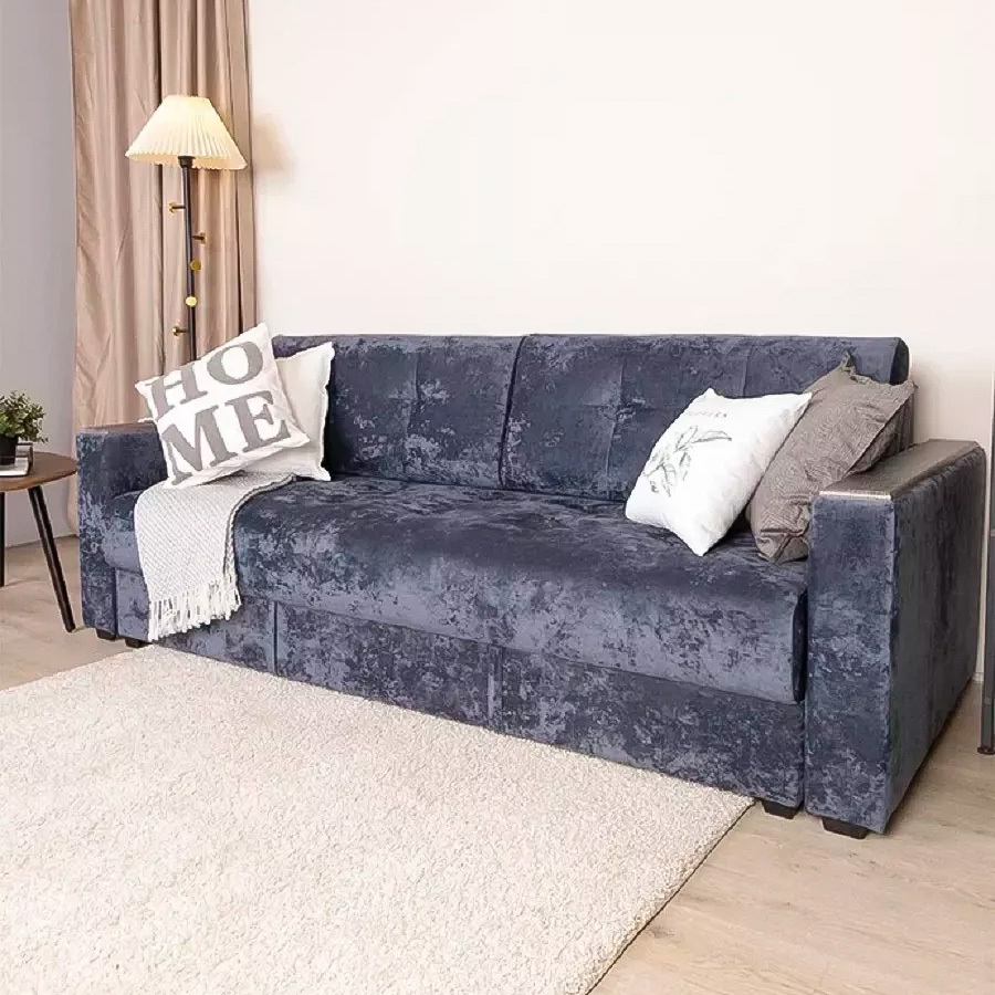 Изображение товара Диван кровать Мафтин Тургояк 218x87x97 см велюр темно-синий modern