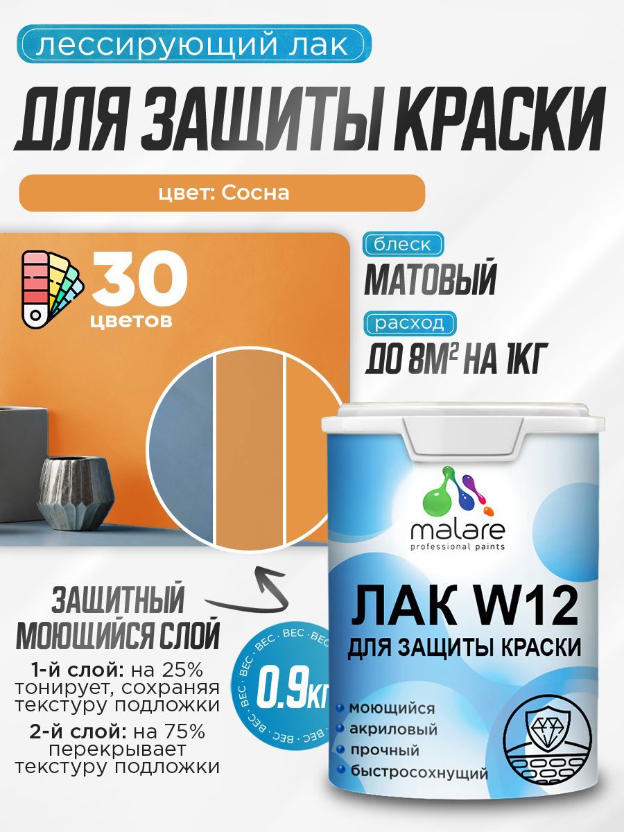 Изображение товара Лак для защиты акриловых красок тонирующий Malare Series W моющийся экологичный матовый сосна 0.9 кг