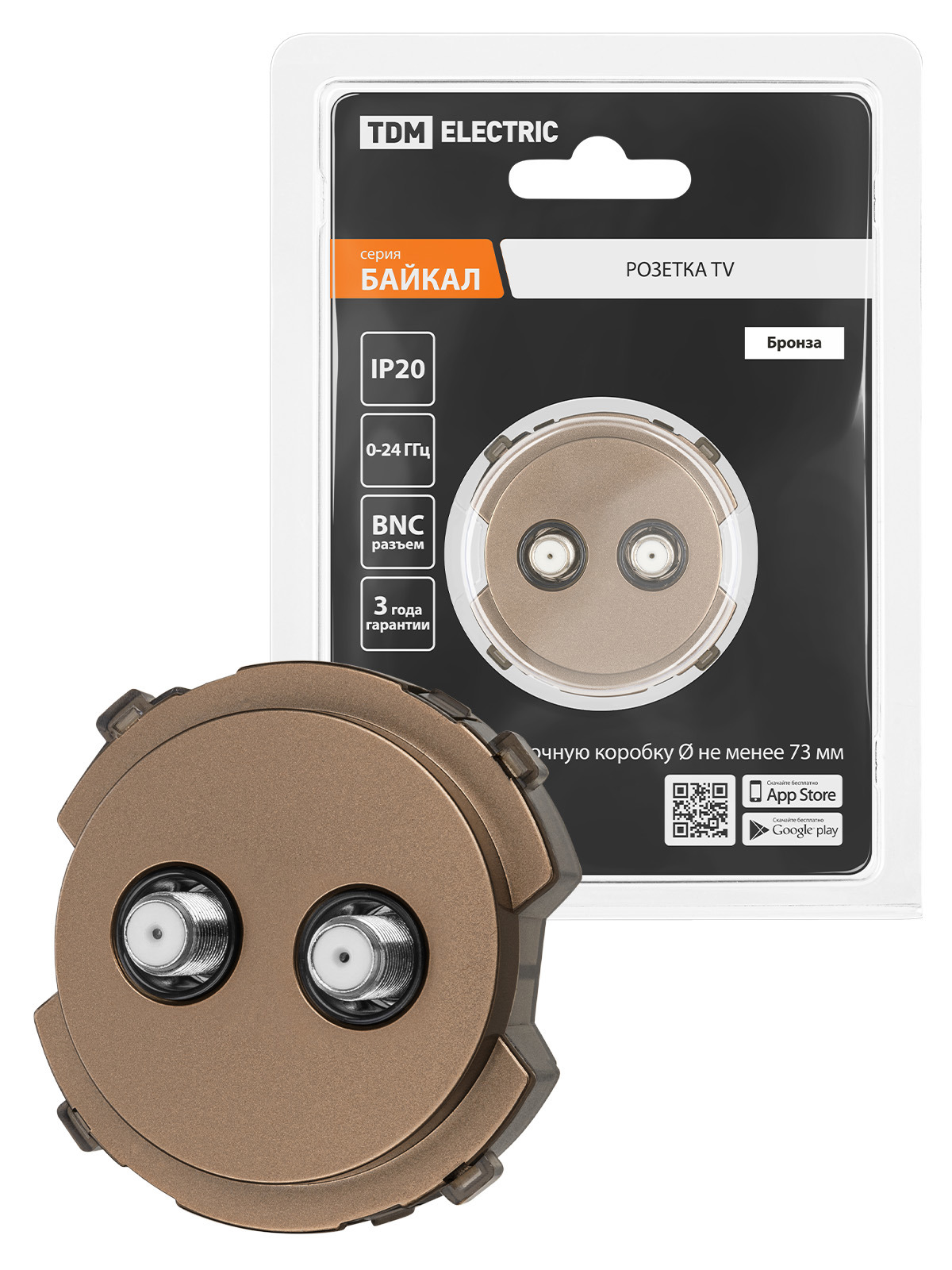 Изображение товара Розетка ТВ/спутник проходная встраиваемая Tdm electric Байкал SQ1819-0421 цвет бронза