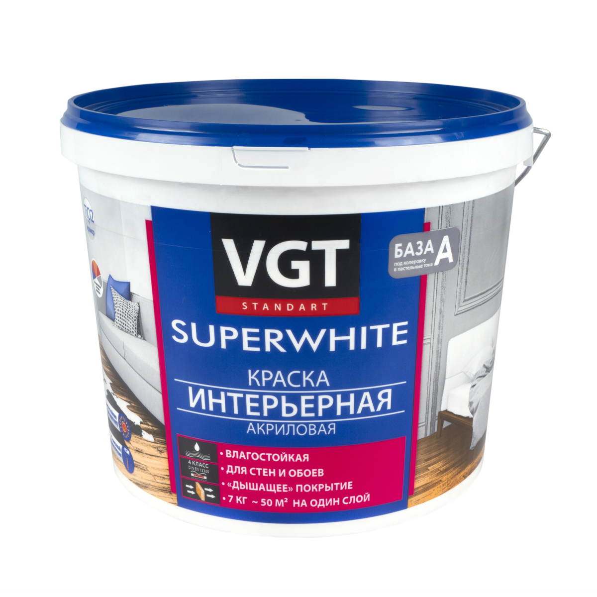 Изображение товара Краска VGT 18196 интерьерная ВД-АК-2180 супербелая 7 кг Изображение товара Краска VGT 18196 интерьерная ВД-АК-2180 супербелая 7 кг