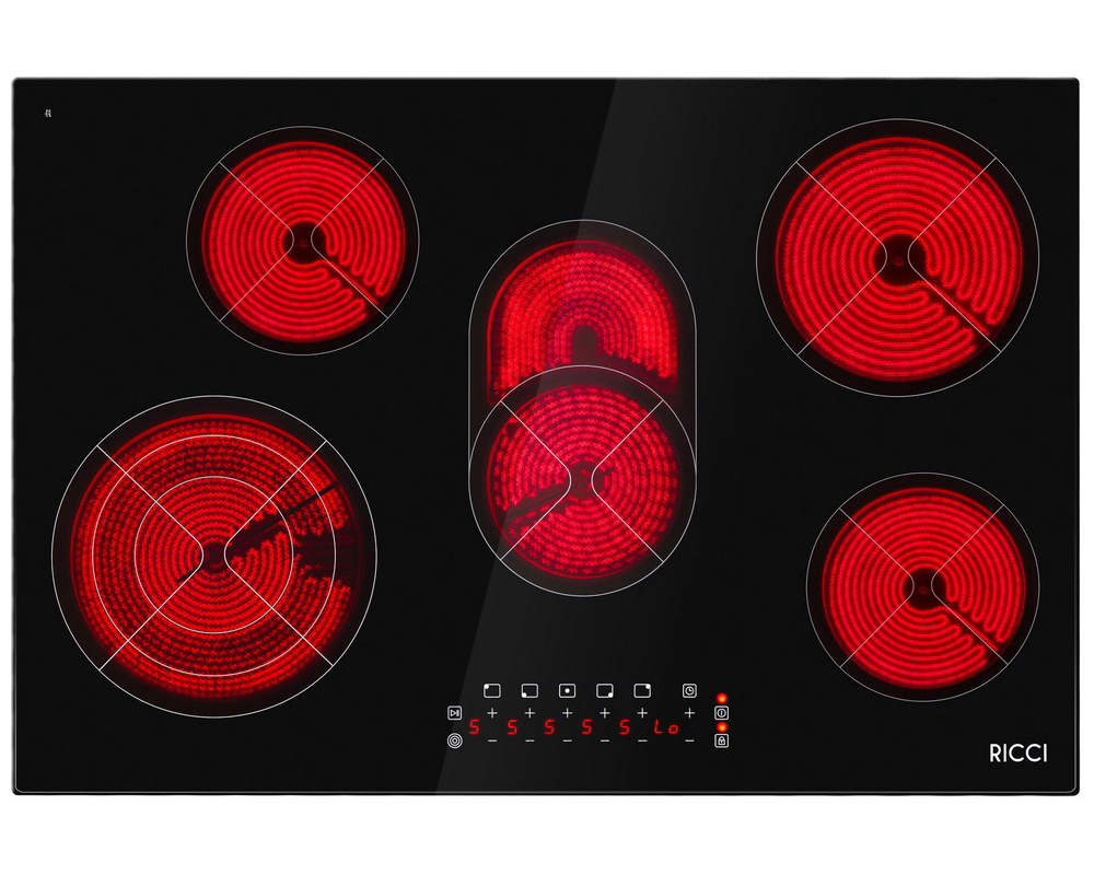 Изображение товара Электрическая варочная панель Ricci KS-T 58504 5 конфорок 77 см стеклокерамика черная