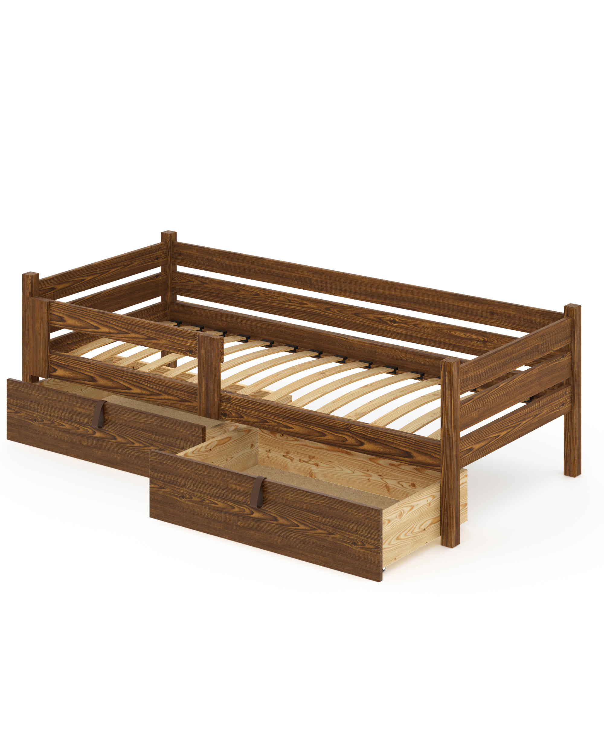 Изображение товара Кровать односпальная Solarius Подростковая ортопедическое основание 2 выкатных ящика 90x63x210 см Сосна цвет темный дуб