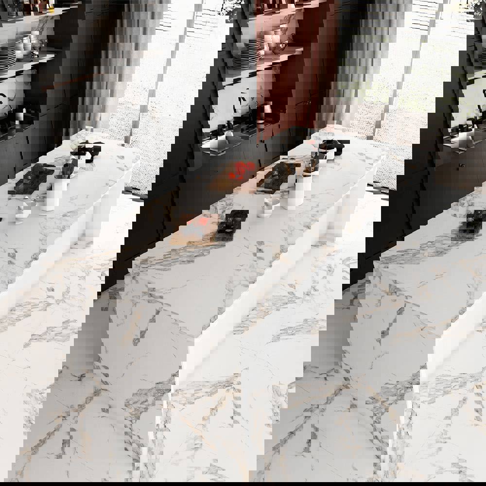 Изображение товара Керамогранит КЕРАМОПРО Мрамор Carrera White 60x120 см для стен и пола, морозостойкий