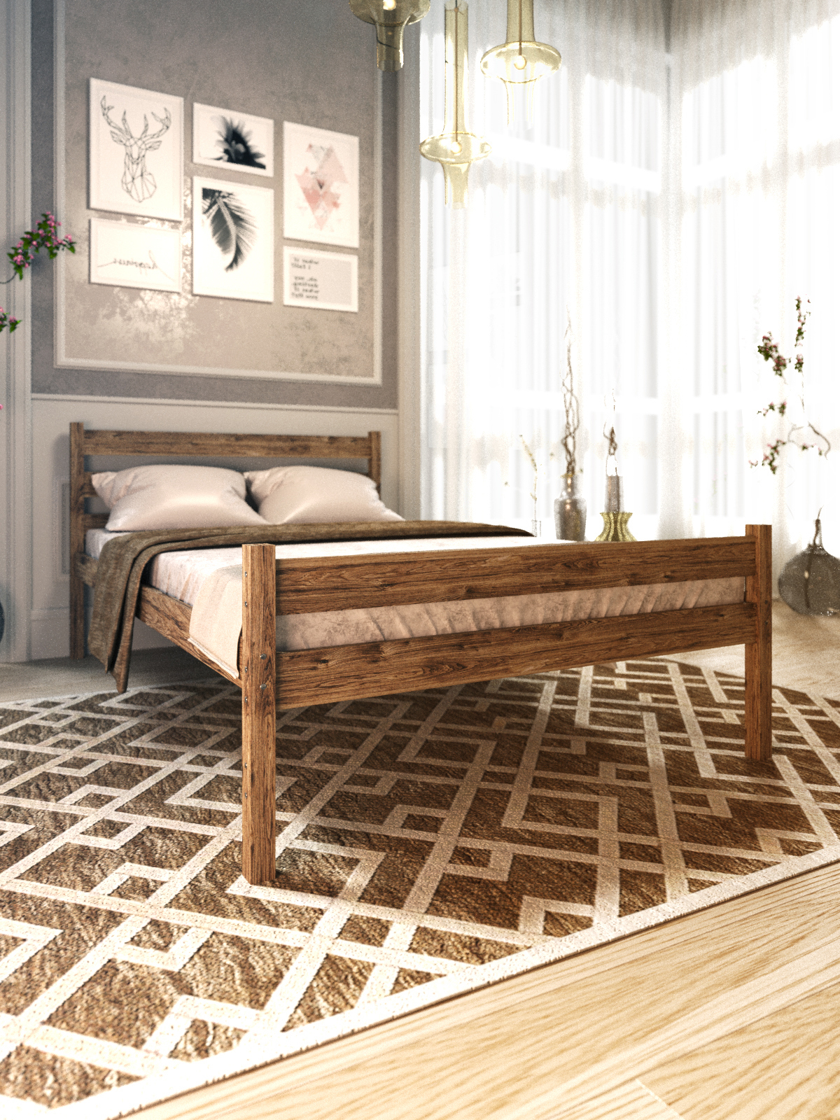 Изображение товара Кровать Топчанъ Винтаж 90x88x200 см из массива сосны стиль ретро с обжигом