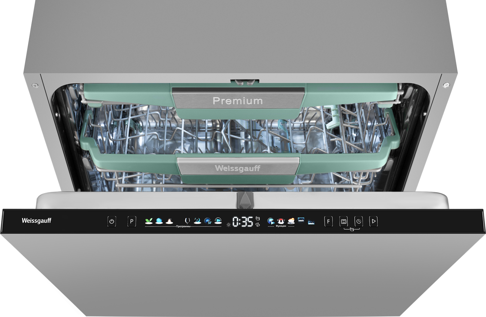 Изображение товара Встраиваемая посудомоечная машина Weissgauff BDW 6140 Real Touch DC Inverter Timer Floor 59.8 см 7 программ цвет серый