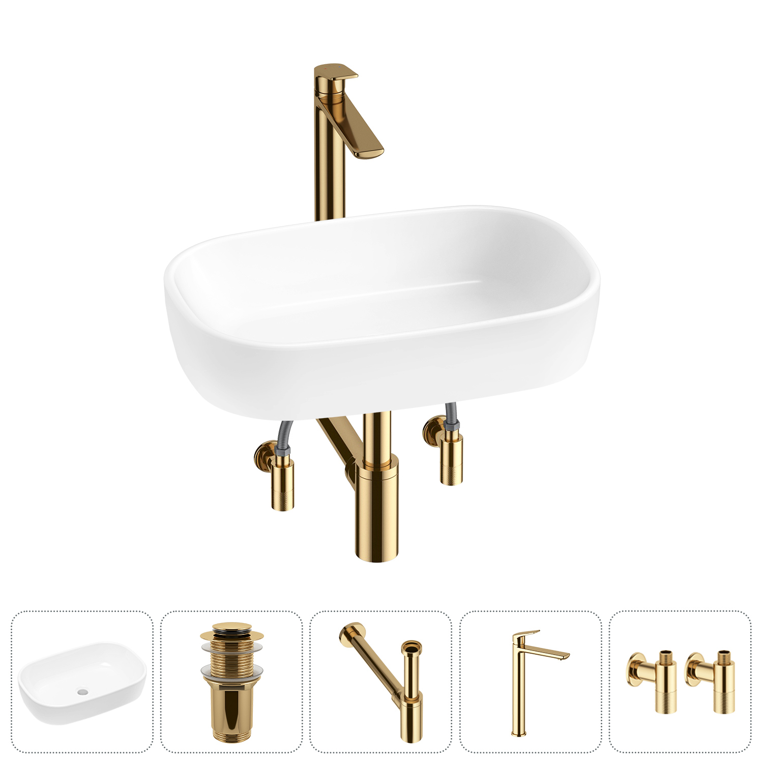 Изображение товара Раковина Lavinia Boho 54см 5 в 1 с донным клапаном сифон и смесителем