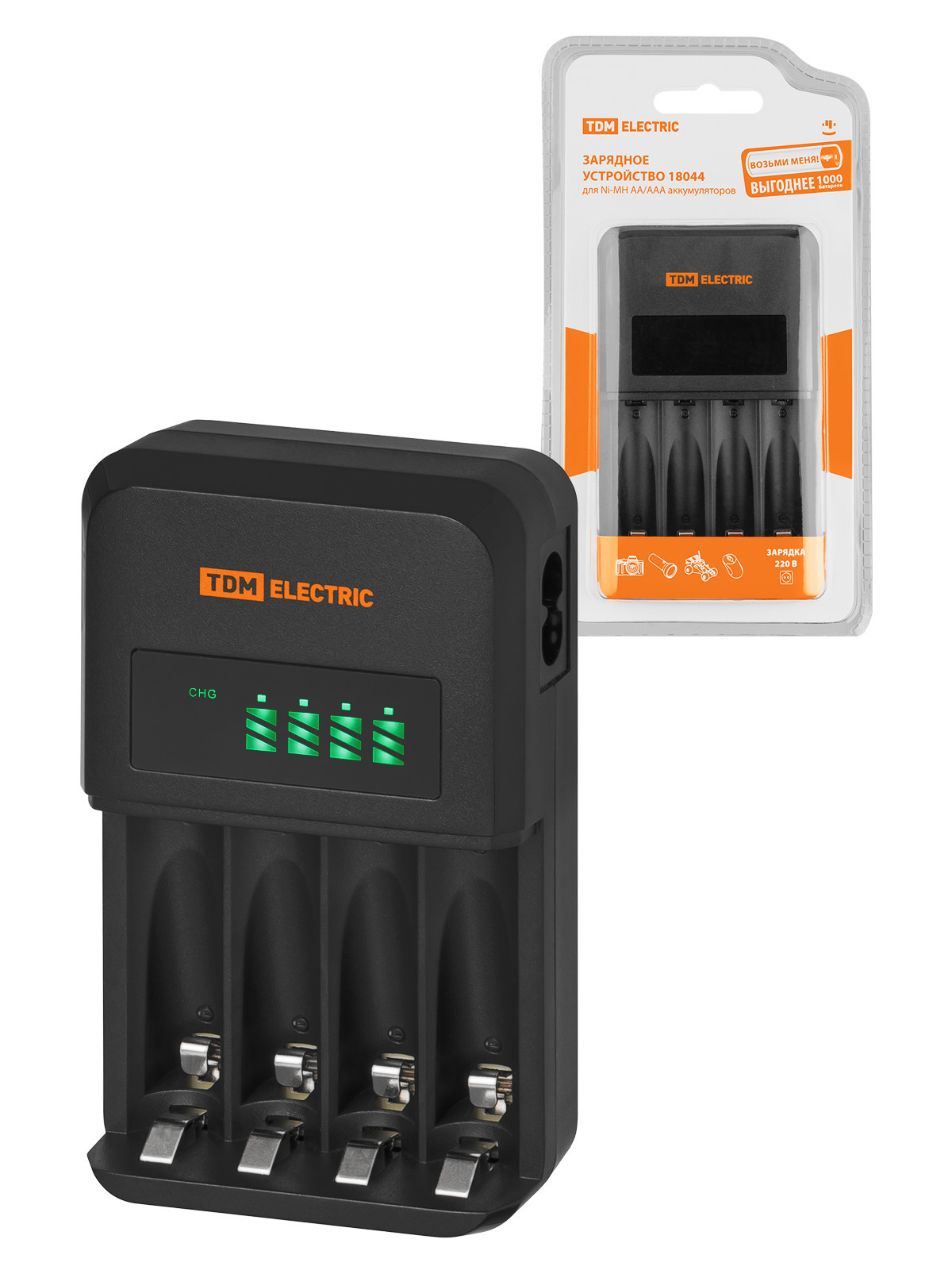 Изображение товара Зарядное устройство Tdm electric 18044 1800 мА 4 слота АА/ААА 4 канала 220 В