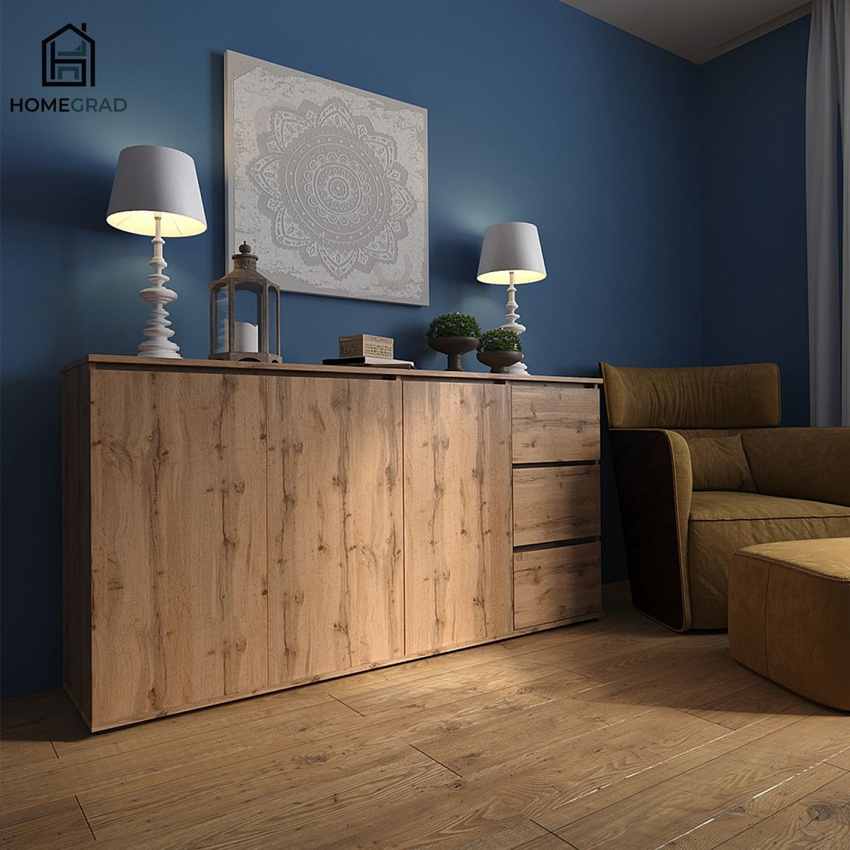 Изображение товара Комод Homegrad 009223/03 3 ящика 170.4x39x87 см ЛДСП цвет дуб вотан