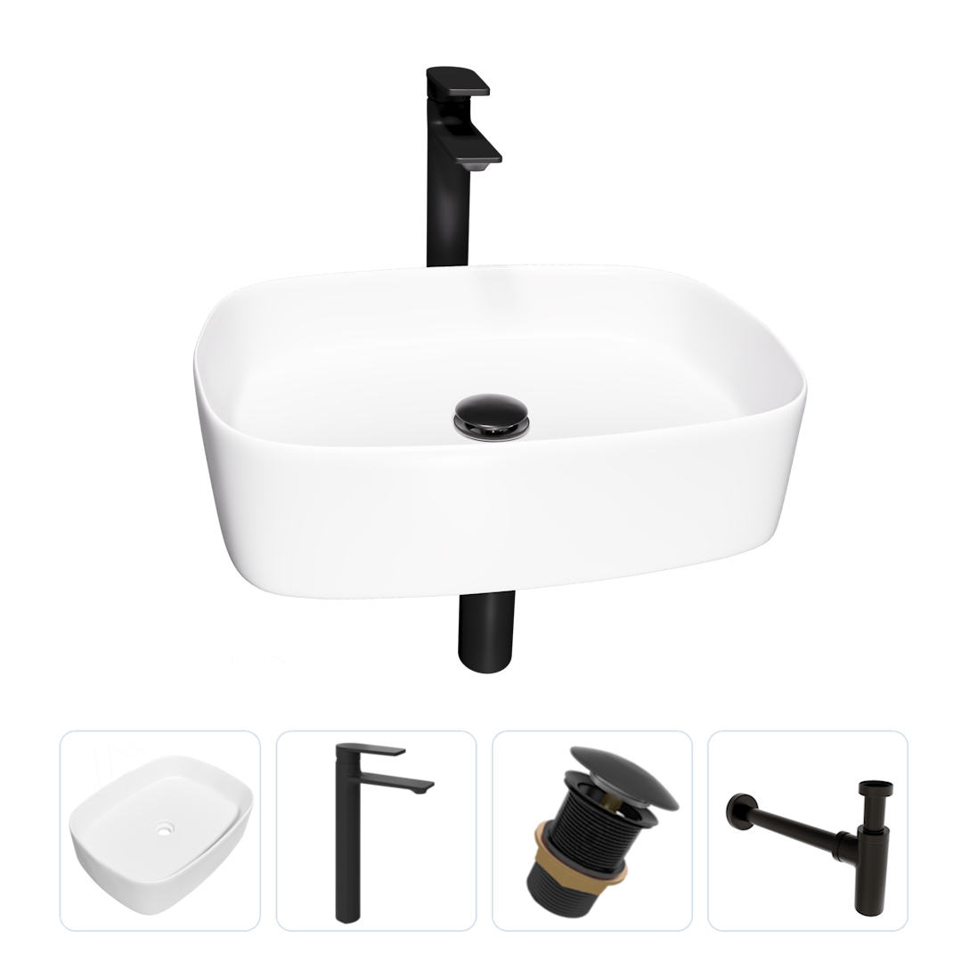 Изображение товара Комплект TEYMI Solli 51 + Ellie черный матовый: раковина 505x375 мм, смеситель 305 мм