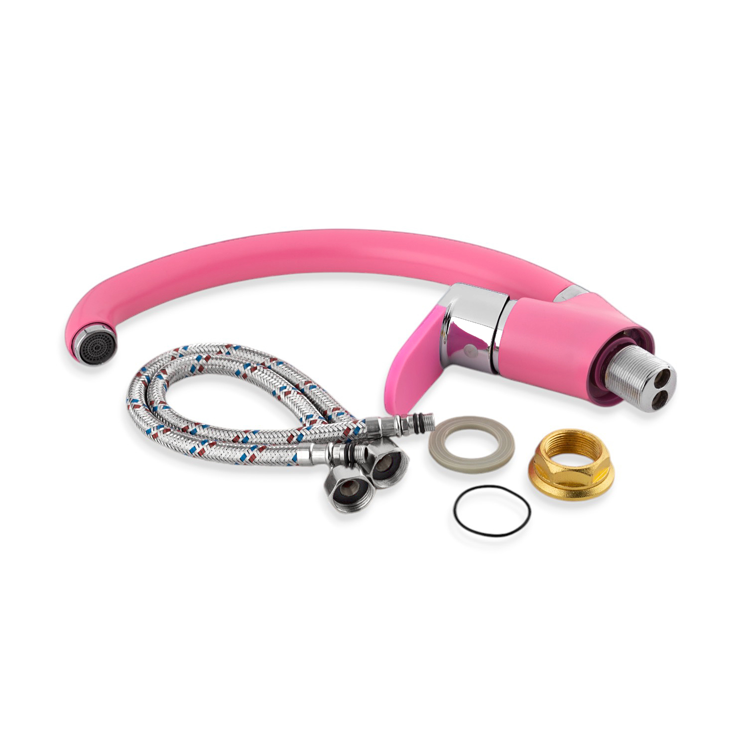 Изображение товара Смеситель для кухни Potato P59223-13 поворотный излив 20 см цвет розовый