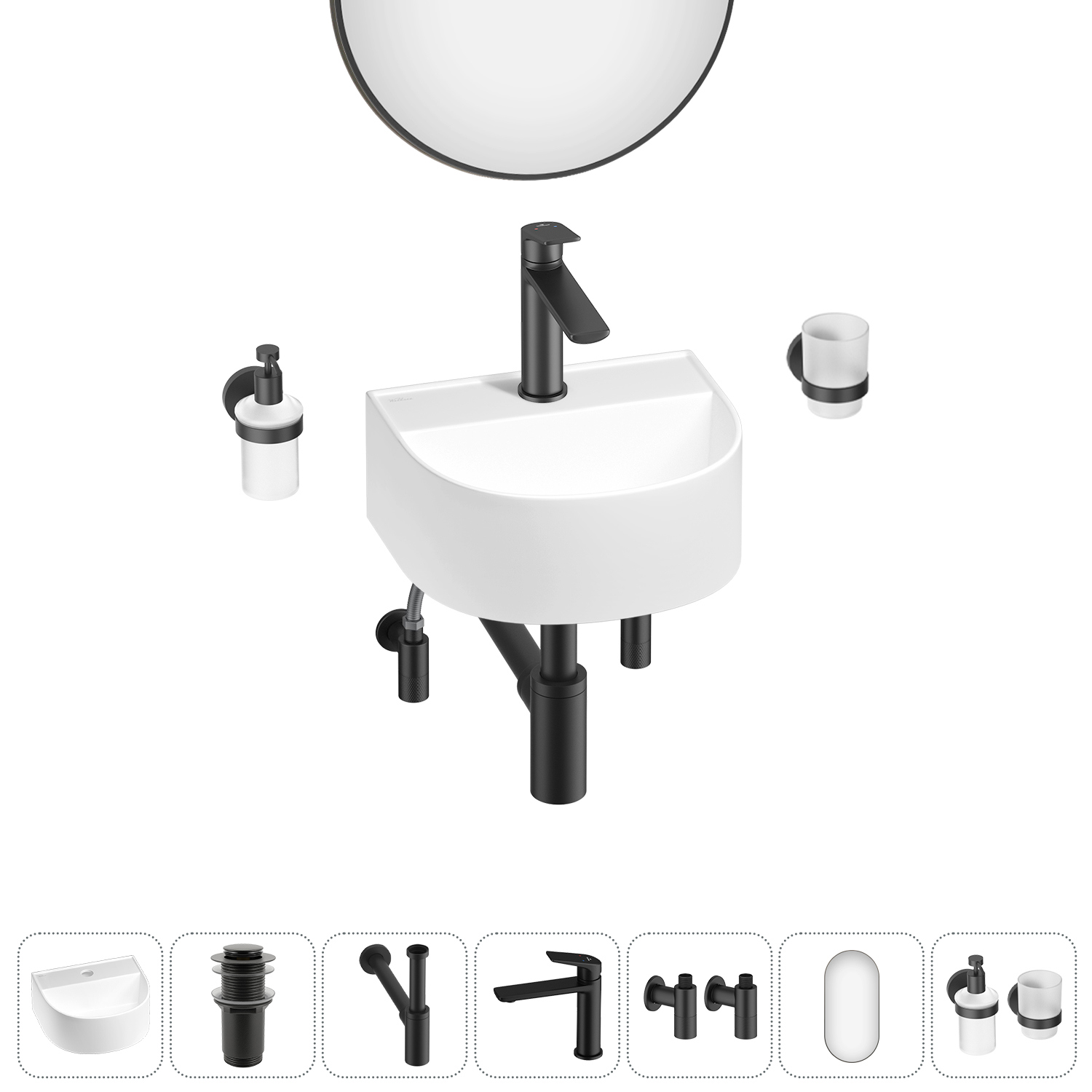 Изображение товара Раковина мини Wellsee WC Area 32см комплект 7 в 1 20218156R