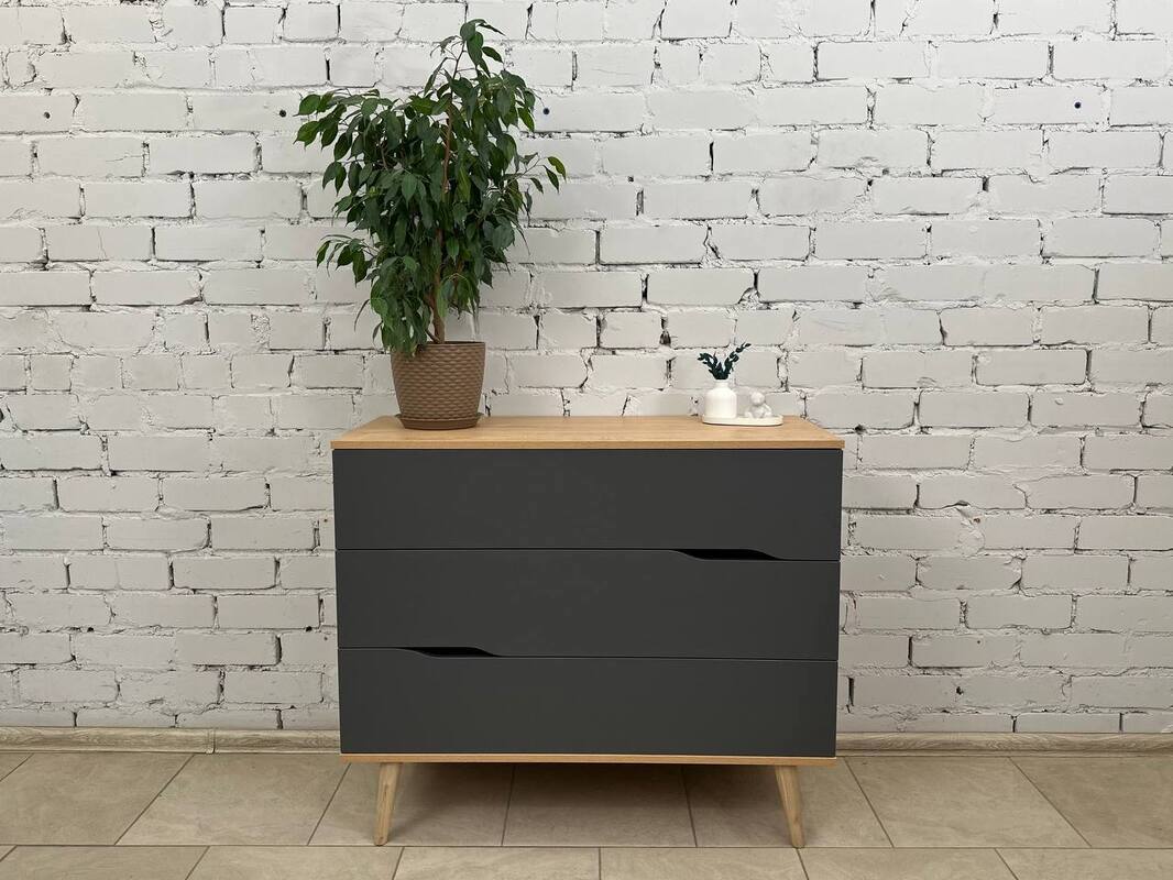 Изображение товара Комод Мебельнов Комфорт 3 ящика 100x43x85 см из ЛДСП цвет дуб бунратти/графит