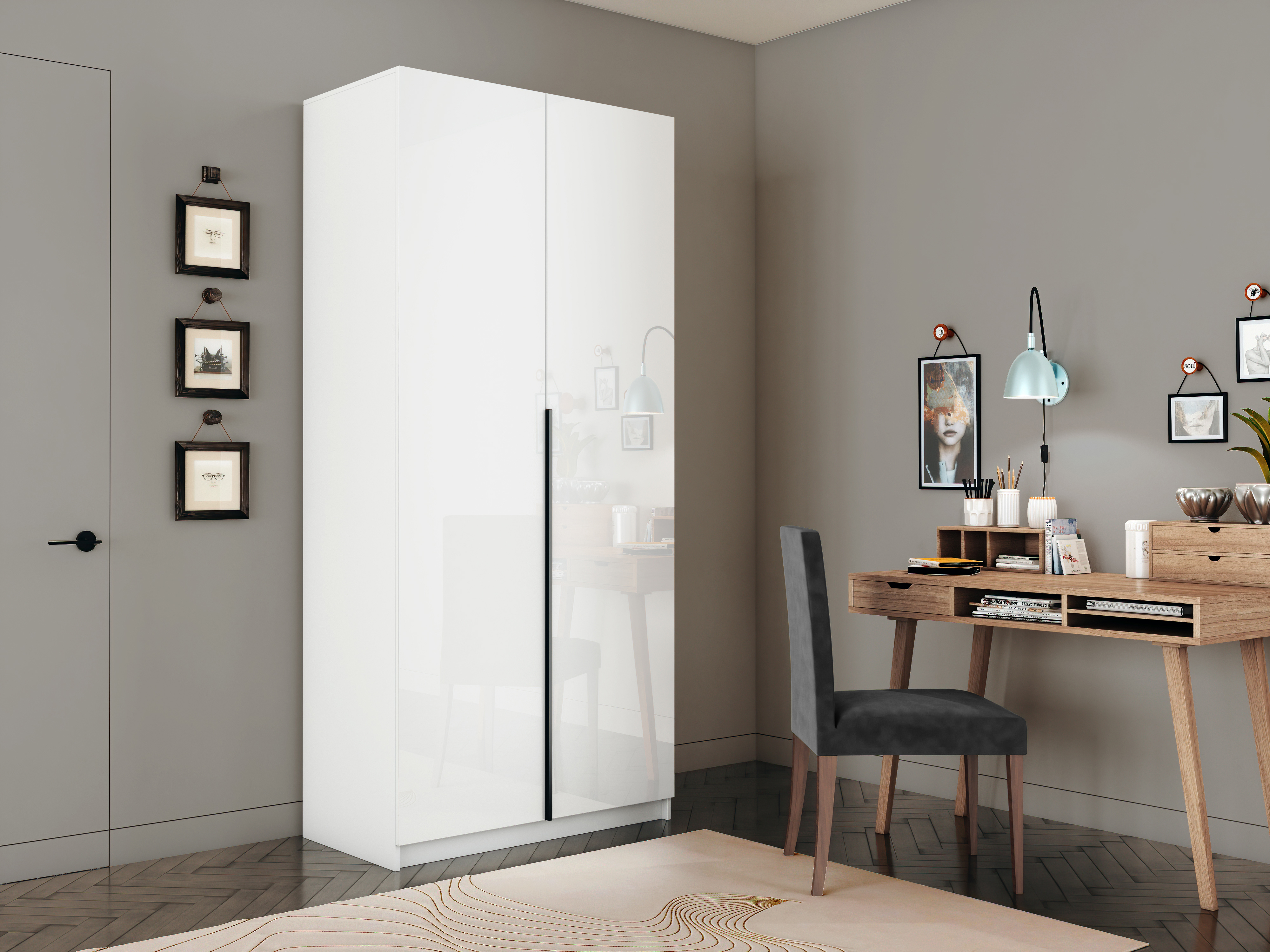 Изображение товара Распашной шкаф Локер из ЛДСП с белыми стеклянными фасадами, 101x220x52.5 см