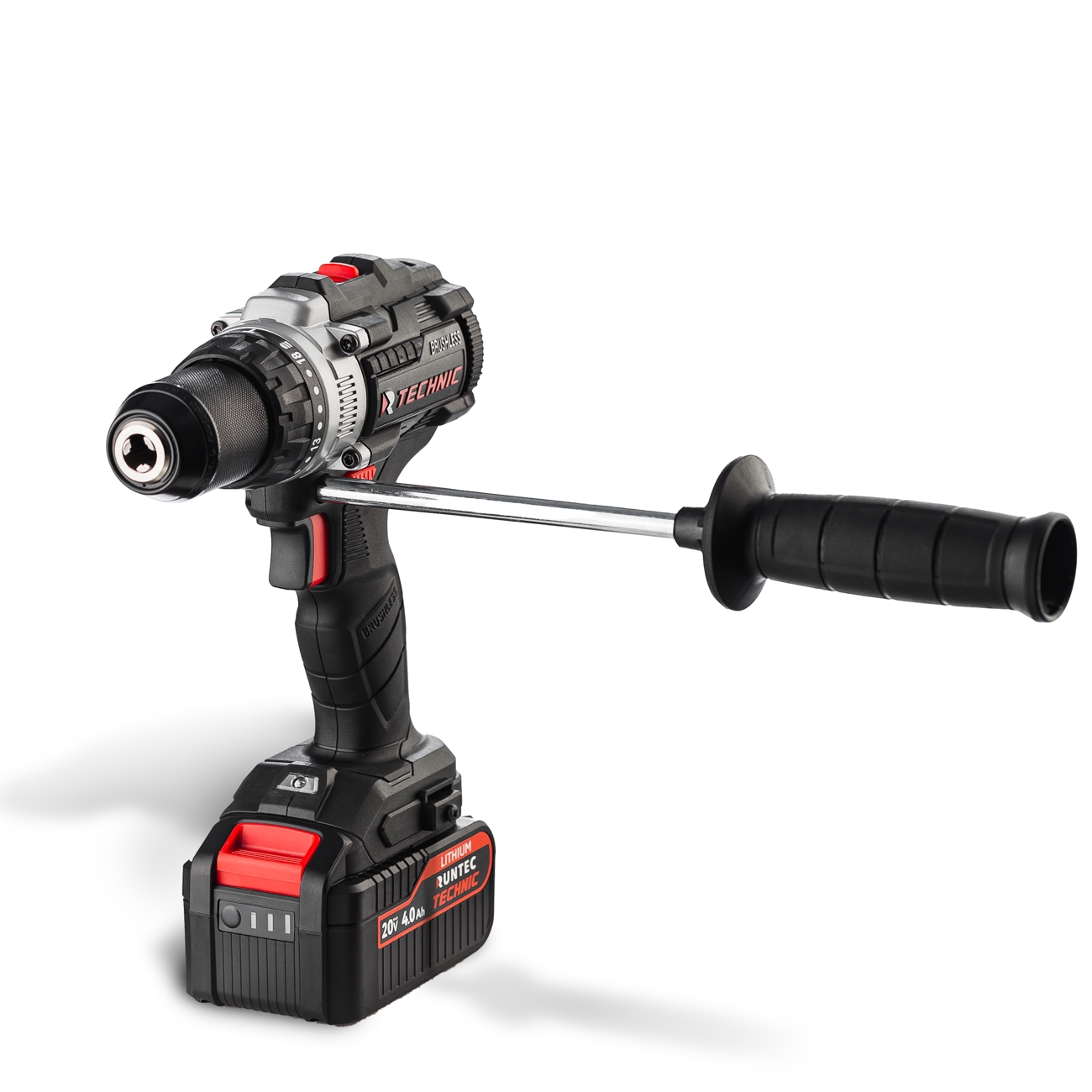 Изображение товара Дрель-шуруповерт аккумуляторная ударная бесщеточная Runtec RT-ID100T, 20 В Li-Ion 2x4 Ач