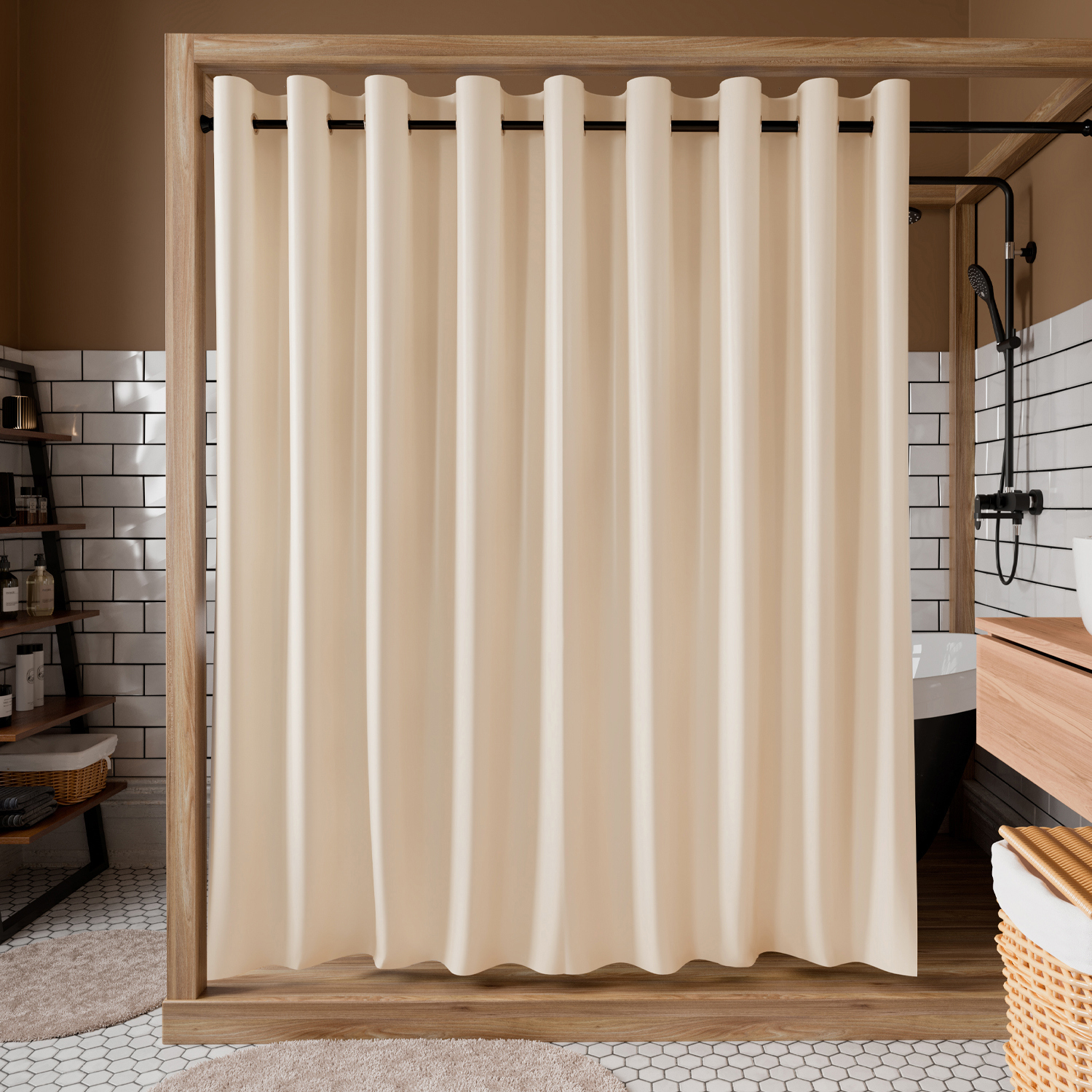 Изображение товара Шторка для ванной Wasserkraft Vils SC 10102 200x200 см бежевый водоотталкивающая