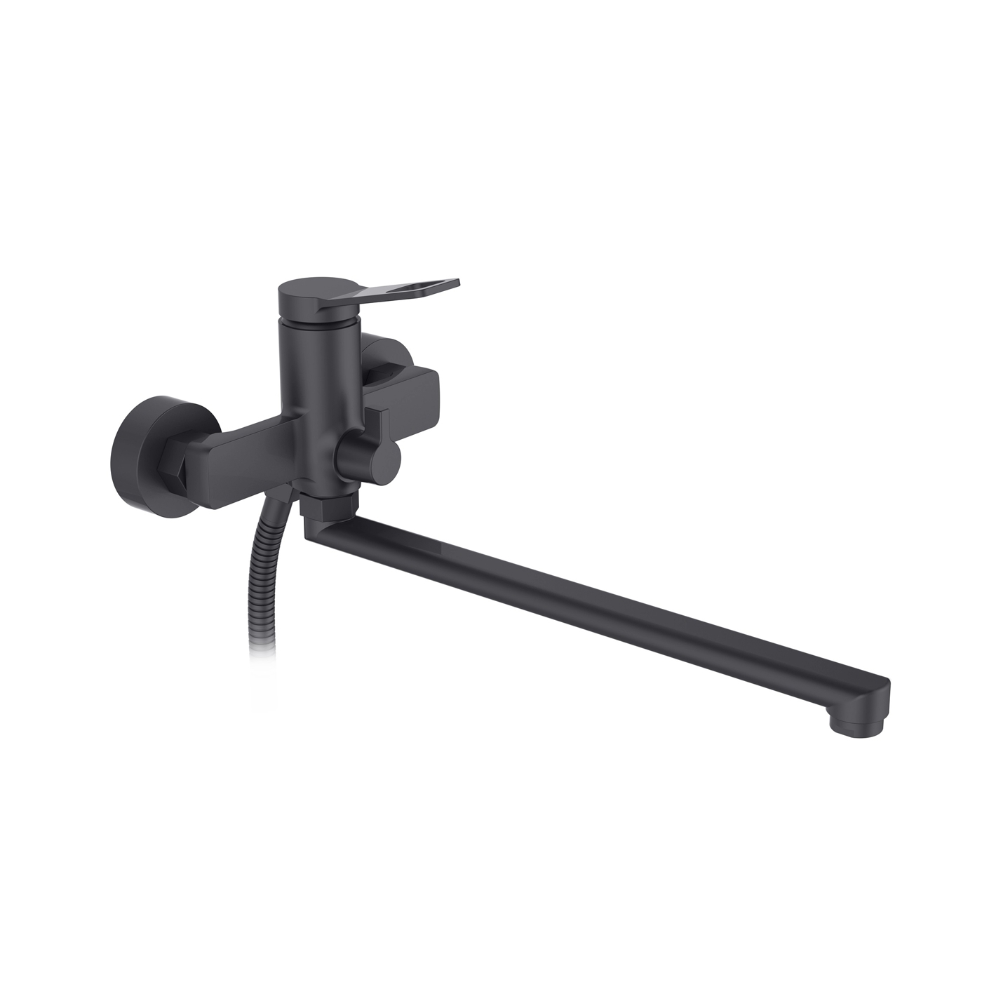 Изображение товара Однорычажный смеситель для ванны D-lin D147364-A черный с лейкой и шлангом