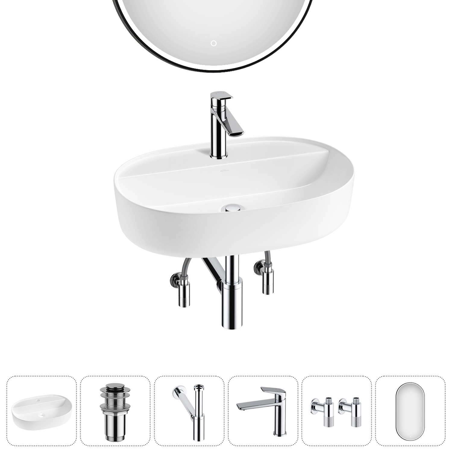 Изображение товара Раковина накладная Wellsee Chic Riviera 60см комплект 6 в 1