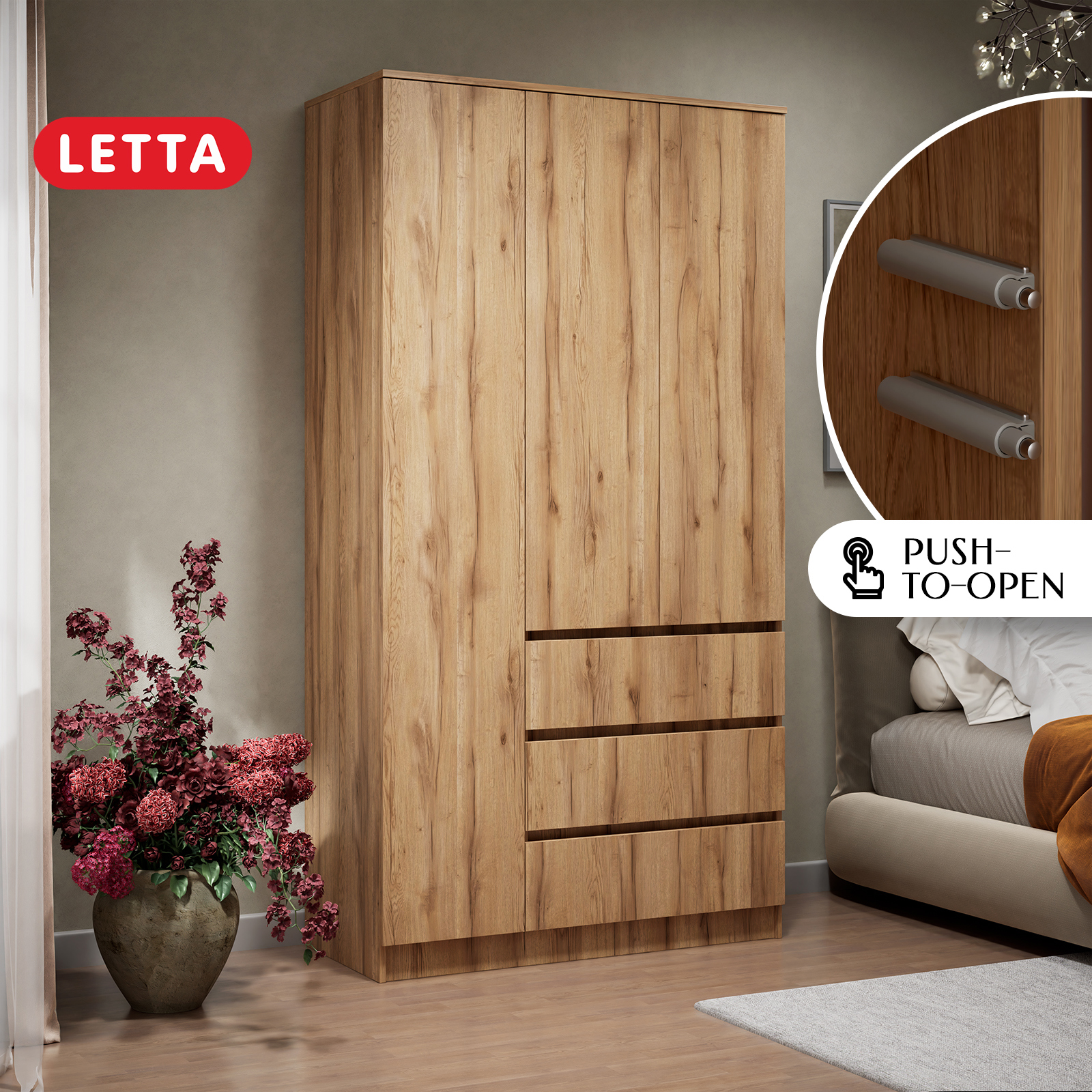 Изображение товара Шкаф распашной Letta 105x199x47 см ЛДСП цвет дуб крафт золотой