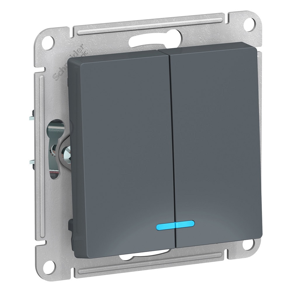 Изображение товара Выключатель встраиваемый Systeme electric AtlasDesign ATN000753 2 клавиши с подсветкой цвет серый