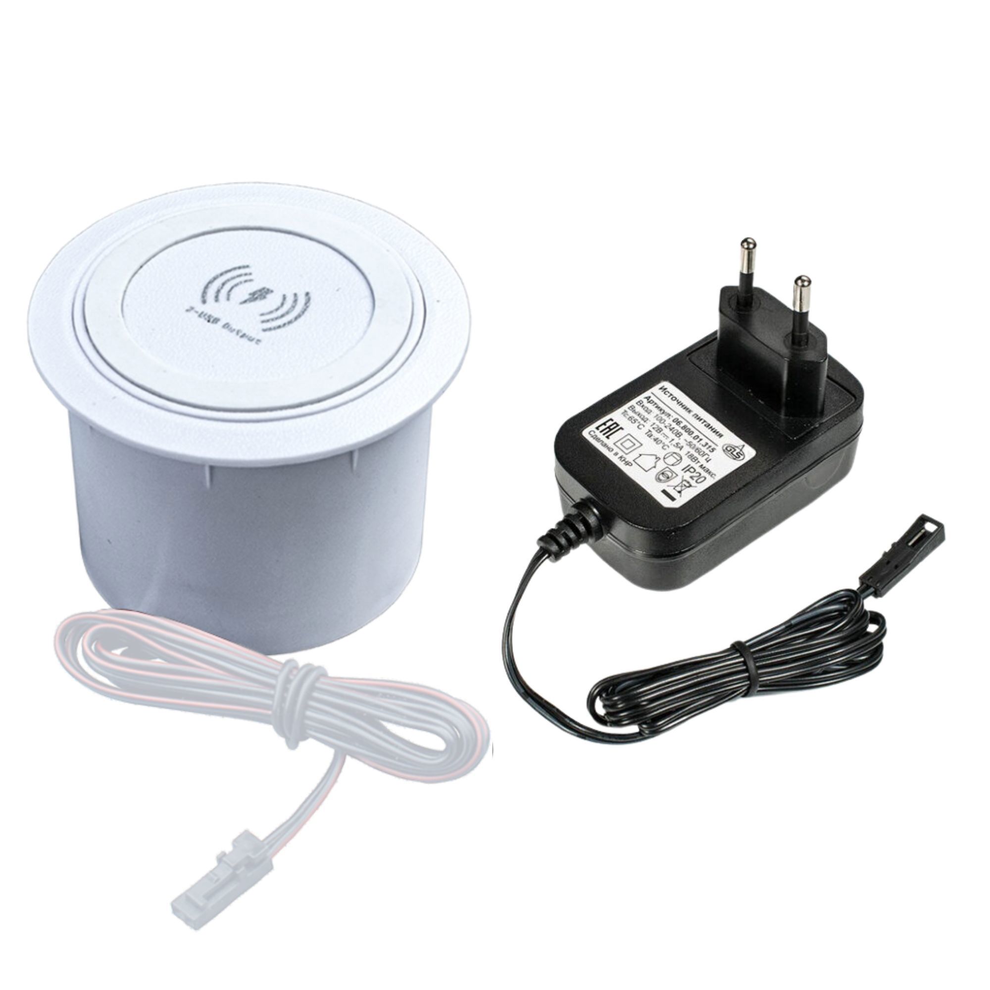 Изображение товара Розетка выдвижная встраиваемая Gls Pop up Lift mini D21727 с заземлением вертикальная 2 USB Wireless 10 Вт цвет белый