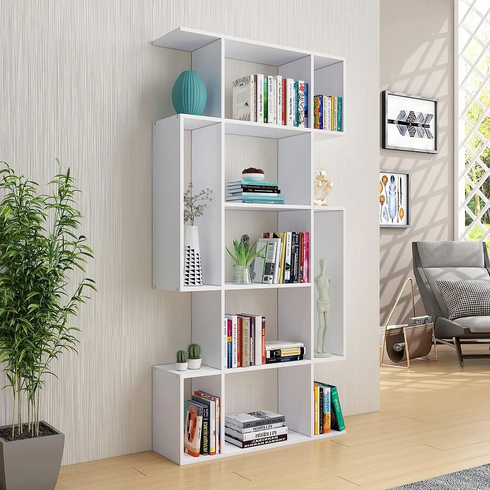 Изображение товара Стеллаж DIPRIZ Марм ЛДСП Белый с S-образной конструкцией Изображение товара Стеллаж DIPRIZ Марм ЛДСП Белый с S-образной конструкцией