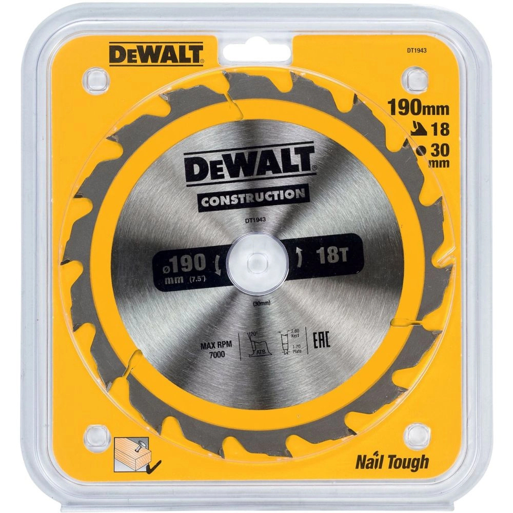 Изображение товара Диск пильный по дереву Dewalt Construction DT1943 18T 190x30x1.7 мм Изображение товара Диск пильный по дереву Dewalt Construction DT1943 18T 190x30x1.7 мм