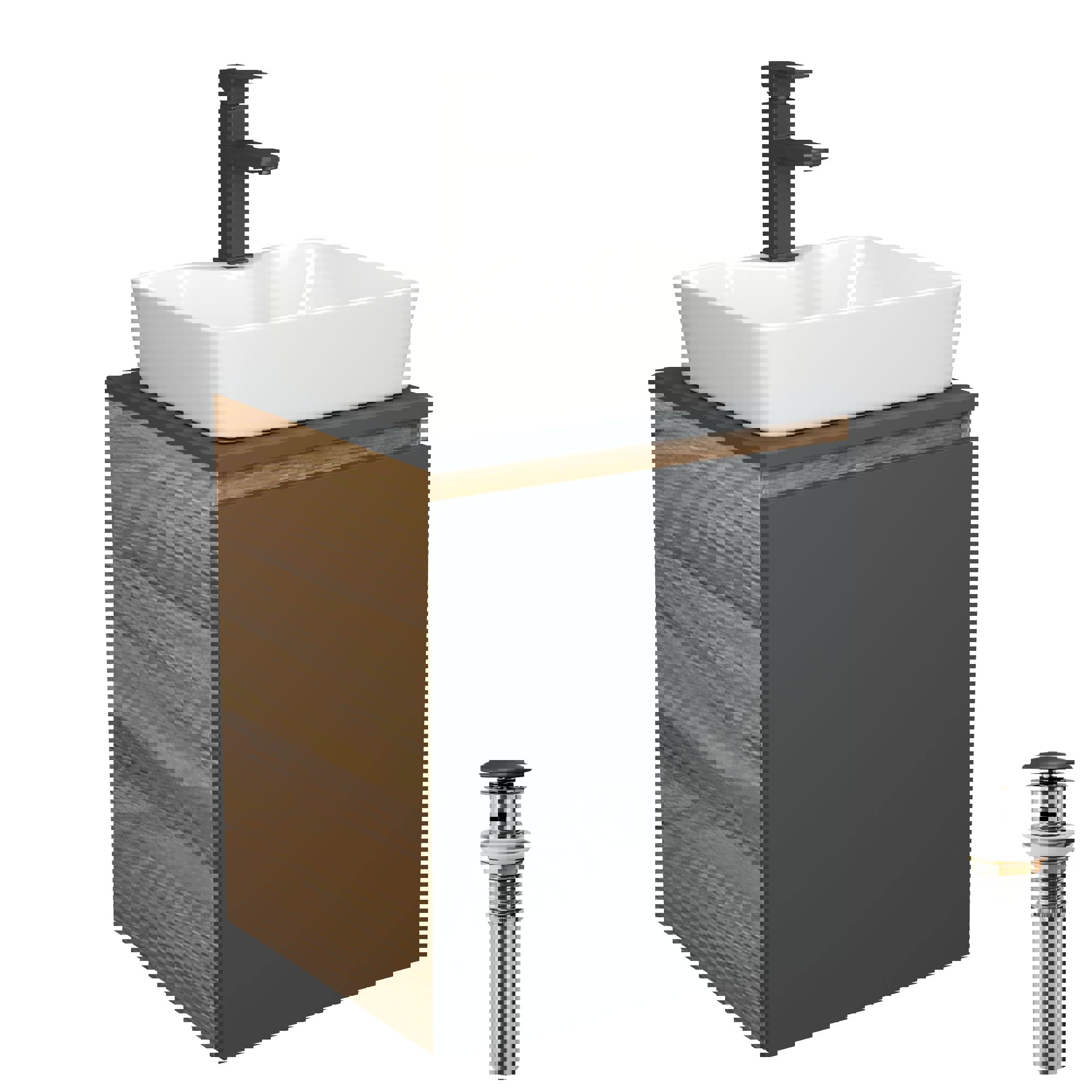 Изображение товара Тумба Bauedge Bau Dream Blackwood 50 графит раковина BAU Cerama 48x37 белая смеситель Hotel Black черный выпуск клик клак черный