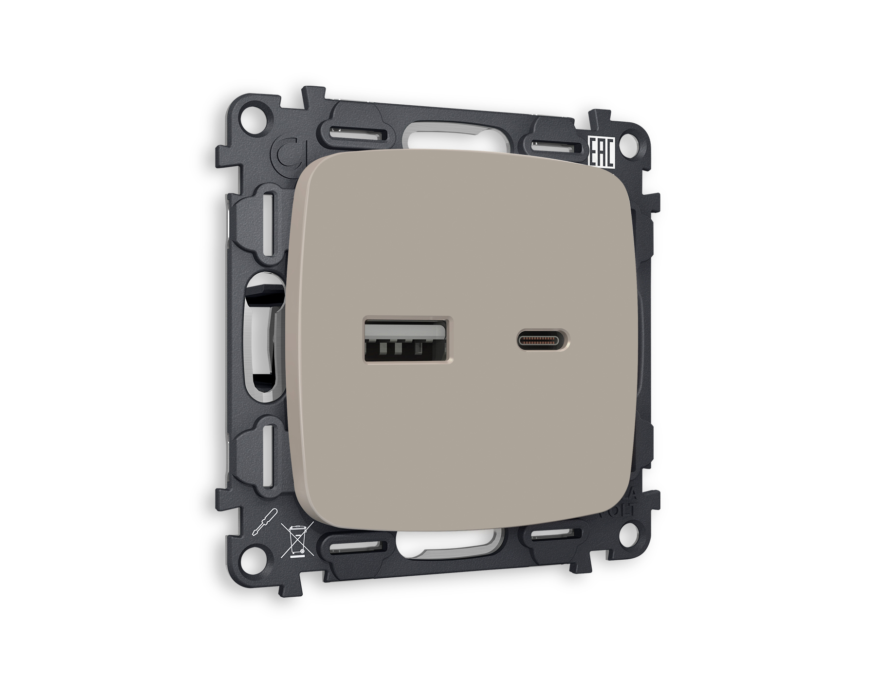 Изображение товара Амбрелла Вольт MO371010 Розетка встраиваемая с заземлением Серо Бежевый Матовый 74x74