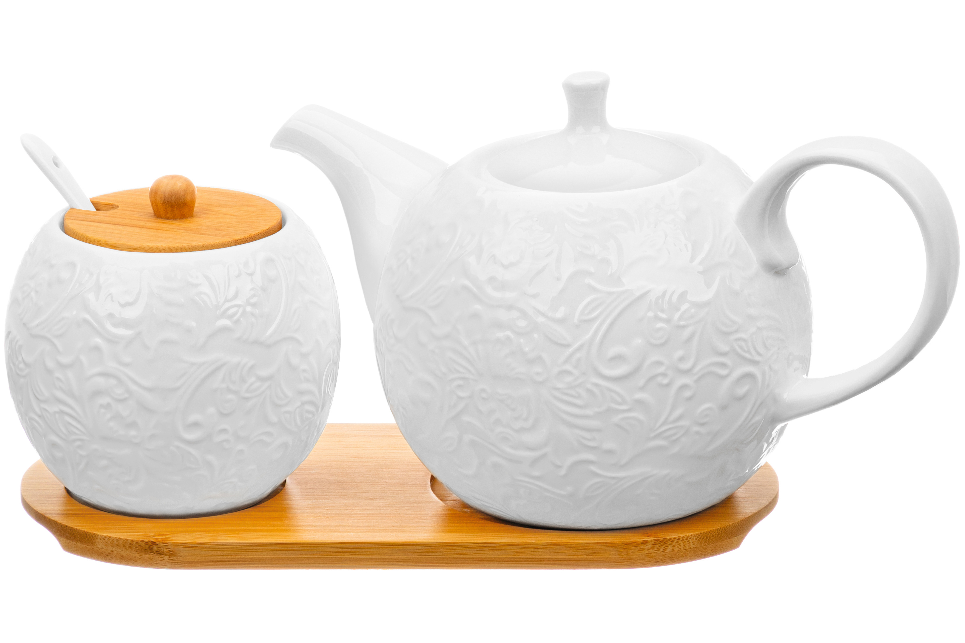 Изображение товара Набор посуды Лоза из фарфора 900 мл и 450 мл с бамбуковыми крышками ELAN GALLERY