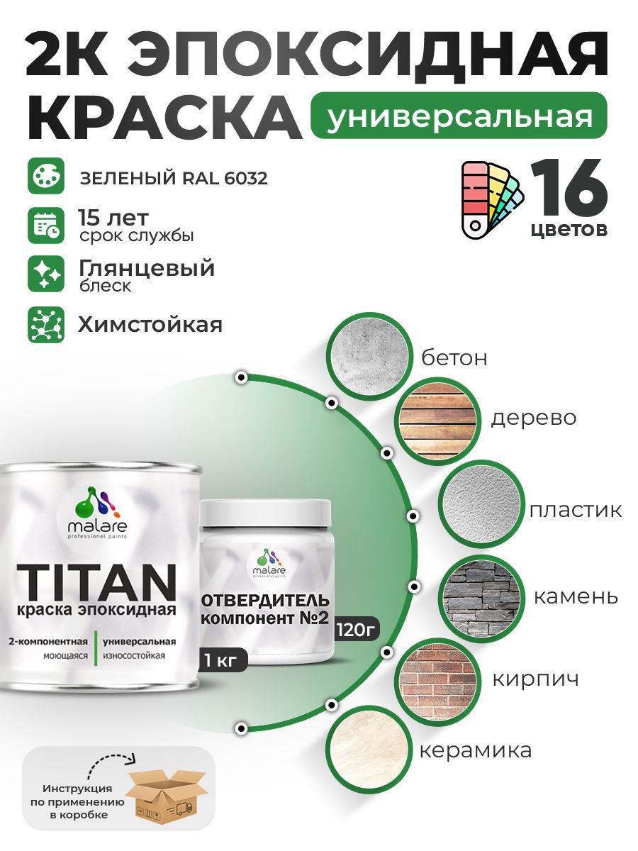Изображение товара Эпоксидная краска Malare Titan RAL 6032 зеленая высокая стойкость 1 кг