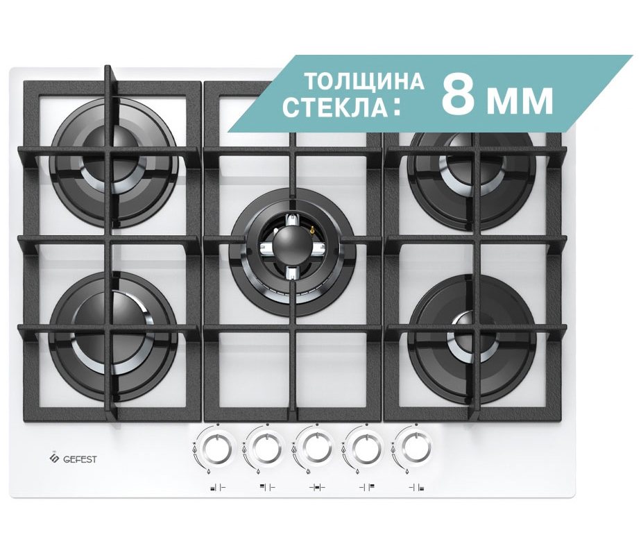 Изображение товара Газовая варочная панель Gefest ПВГ 2342 К12 70 см 5 конфорок белая