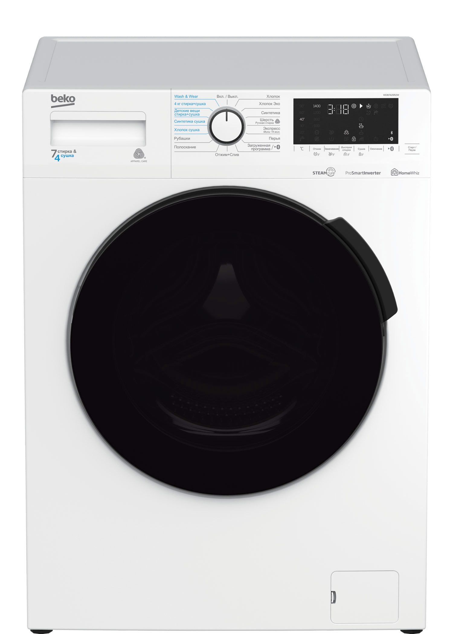 Изображение товара Стиральная машина с сушкой BEKO Steamcure WDB7425R2W 7/4 кг 84х60х50 см