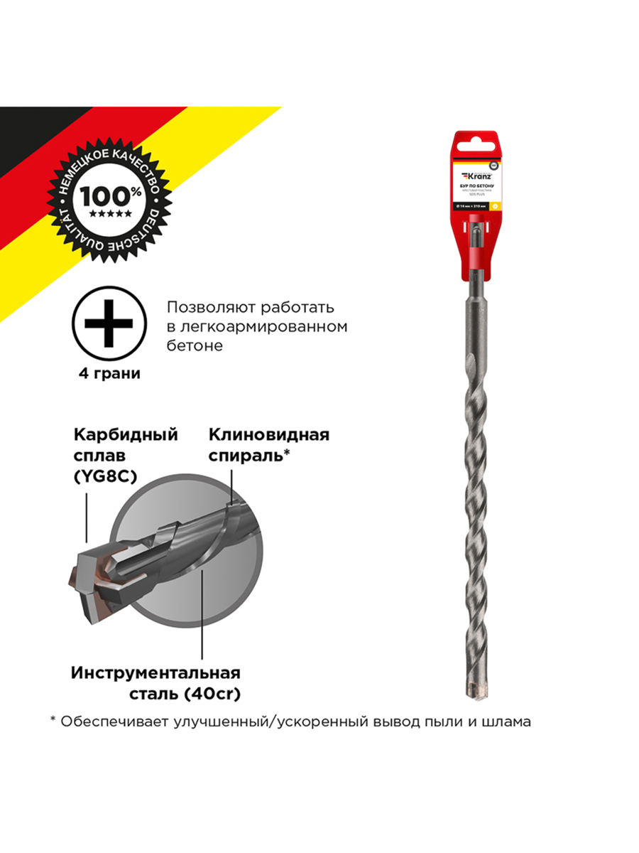 Изображение товара Бур по бетону Kranz KR-91-0101, 14x310 мм