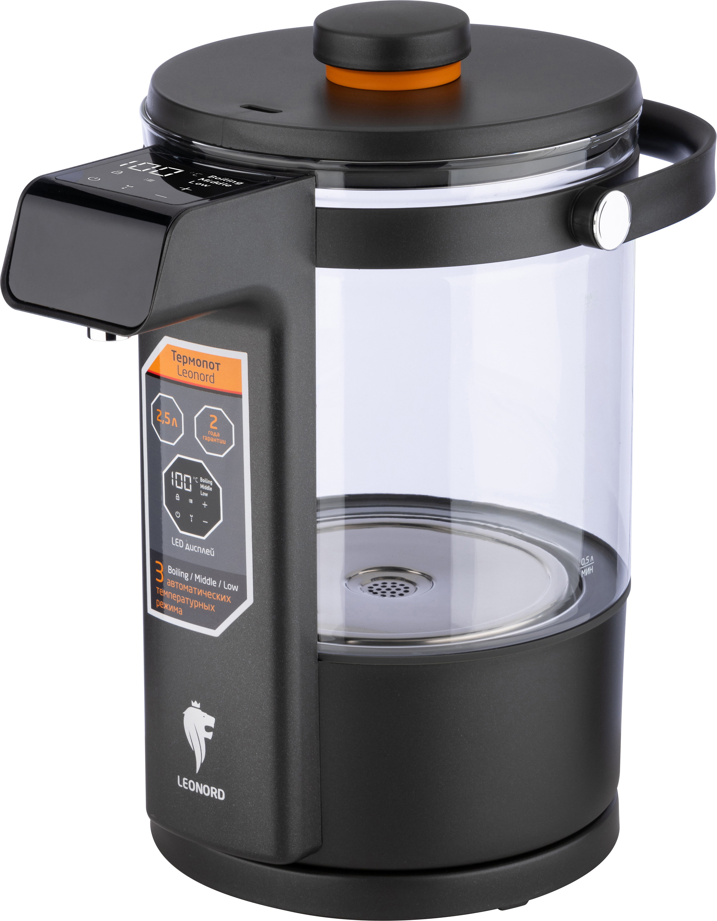 Изображение товара Термопот Leonord LE-1539 2.5 л с стеклянной колбой и сенсорным управлением