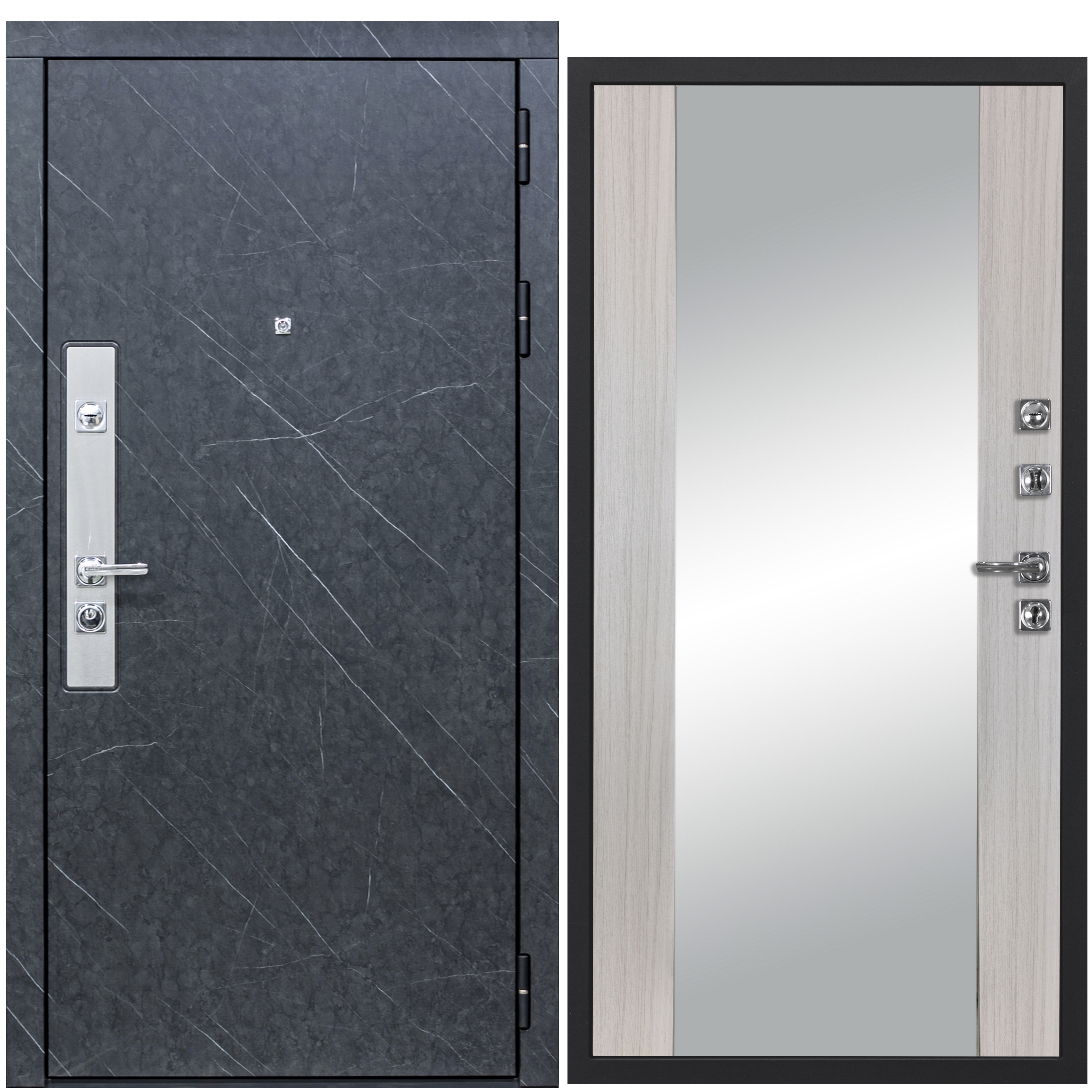 Изображение товара Входная дверь Diva STR МХ-26 205x96см правый цвет Д15 сандал белый/гранит лава оникс с зеркалом