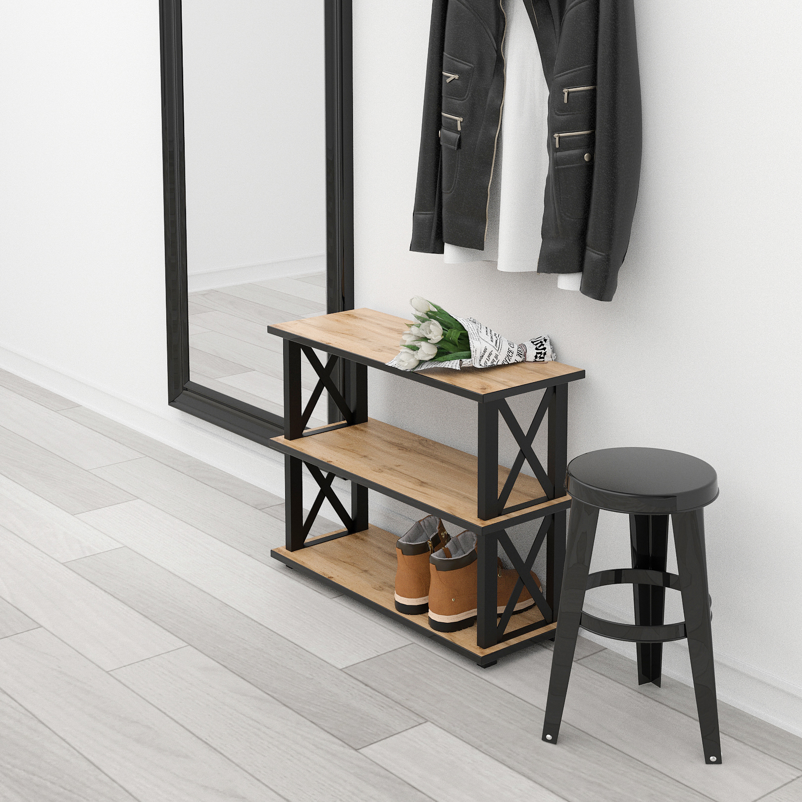 Изображение товара Этажерка для обуви MAKE MEBEL Обувница Лофт 60x49x25 см Изображение товара Этажерка для обуви MAKE MEBEL Обувница Лофт 60x49x25 см