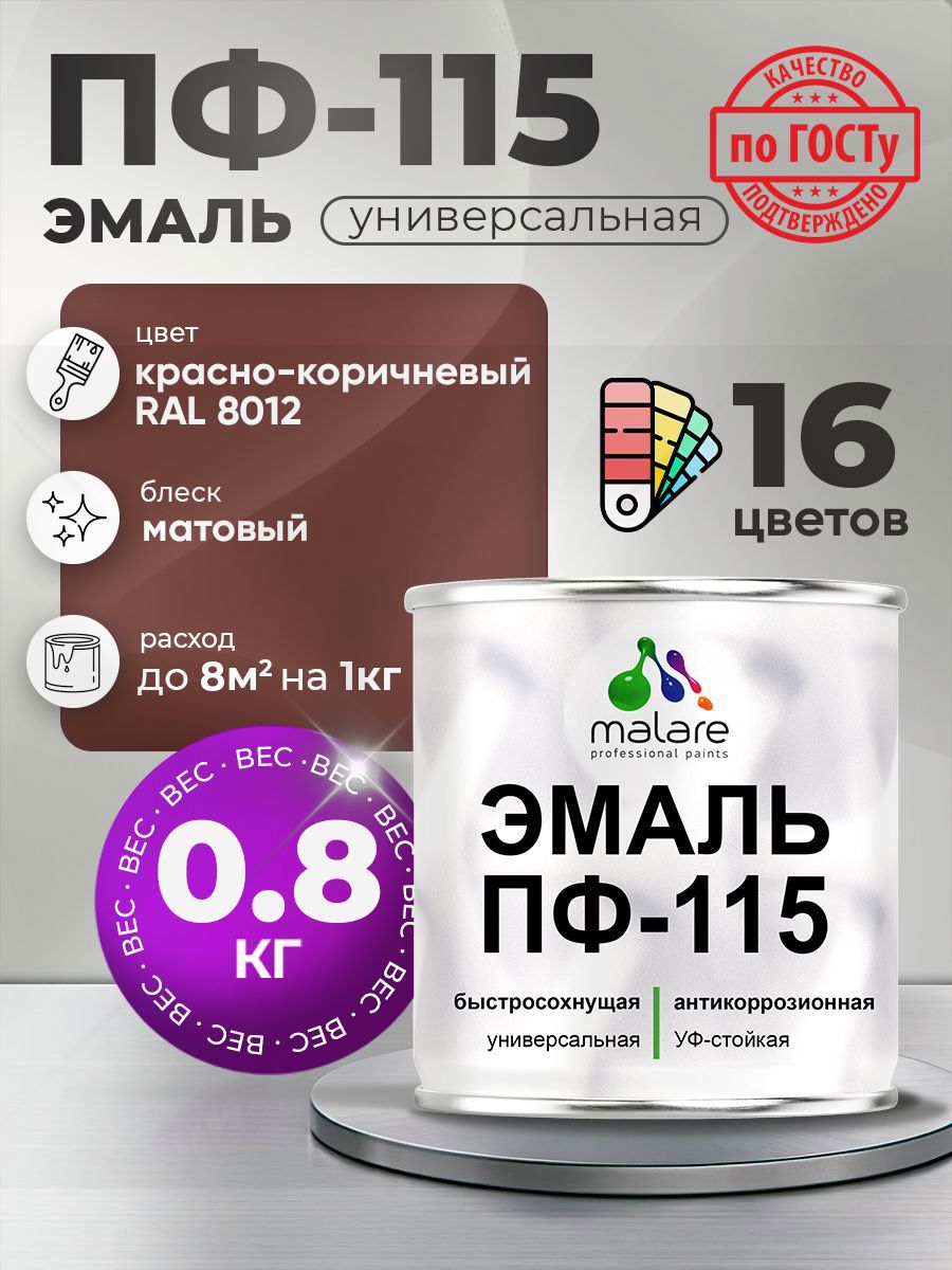 Изображение товара Универсальная матовая эмаль MALARE ПФ-115 для наружных и внутренних работ