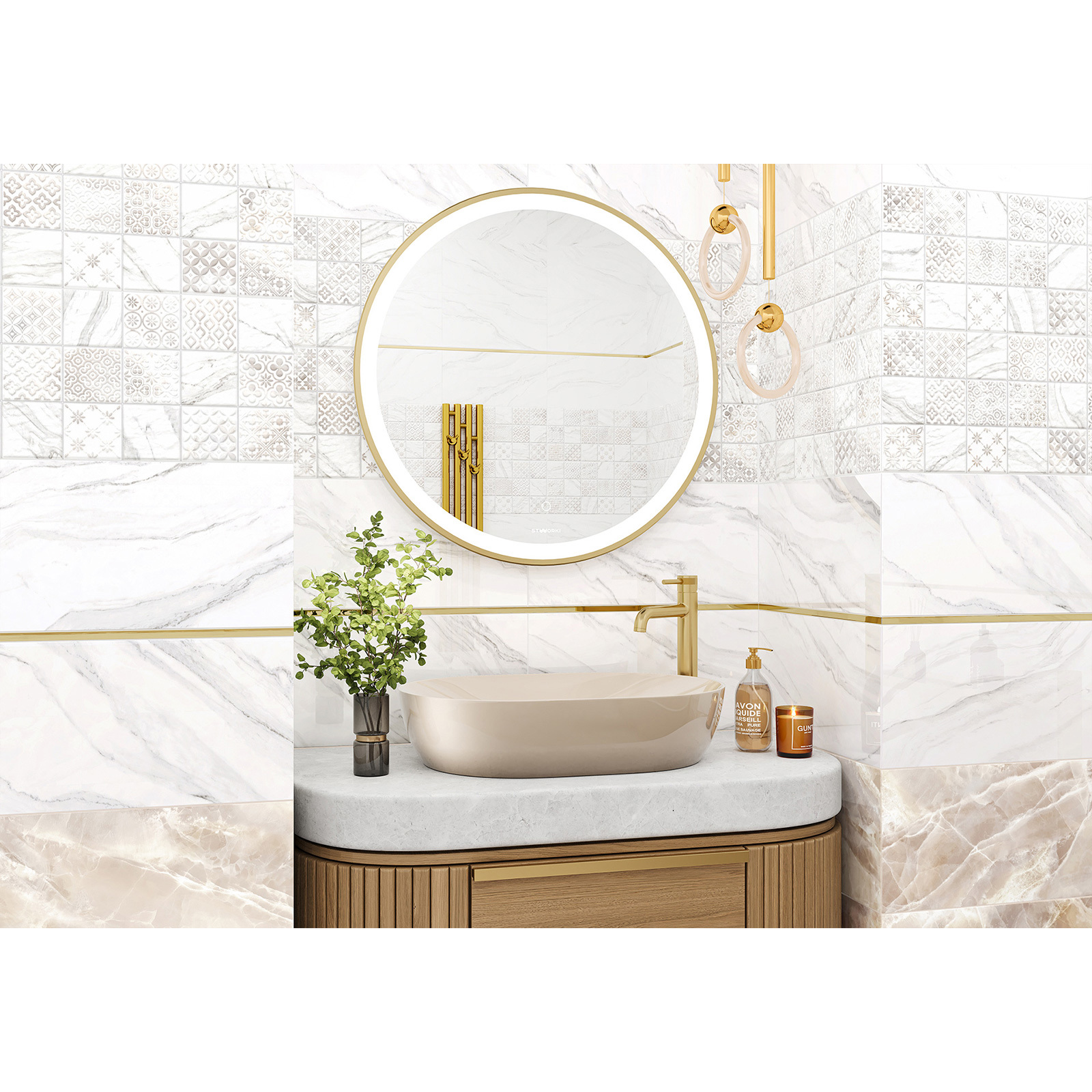 Изображение товара Настенная глянцевая плитка Alma Ceramica Fresco 24.9x50 см белая для стен интерьера