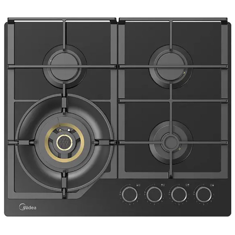 Изображение товара Газовая варочная панель Midea MG697VGB 60 см 4 конфорки черный дизайн