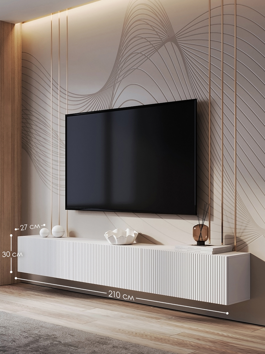 Изображение товара Тумба под телевизор Puzzlemebel Камелия 2100 Белый 210x30x27 см ЛДСП цвет белый