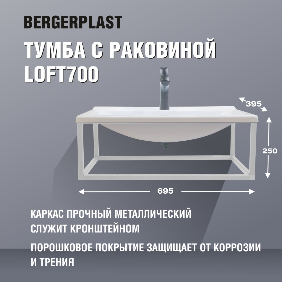 Изображение товара Тумба с раковиной Bergerplast Loft 70 опора для раковины 70x26x39.50 см цвет белый